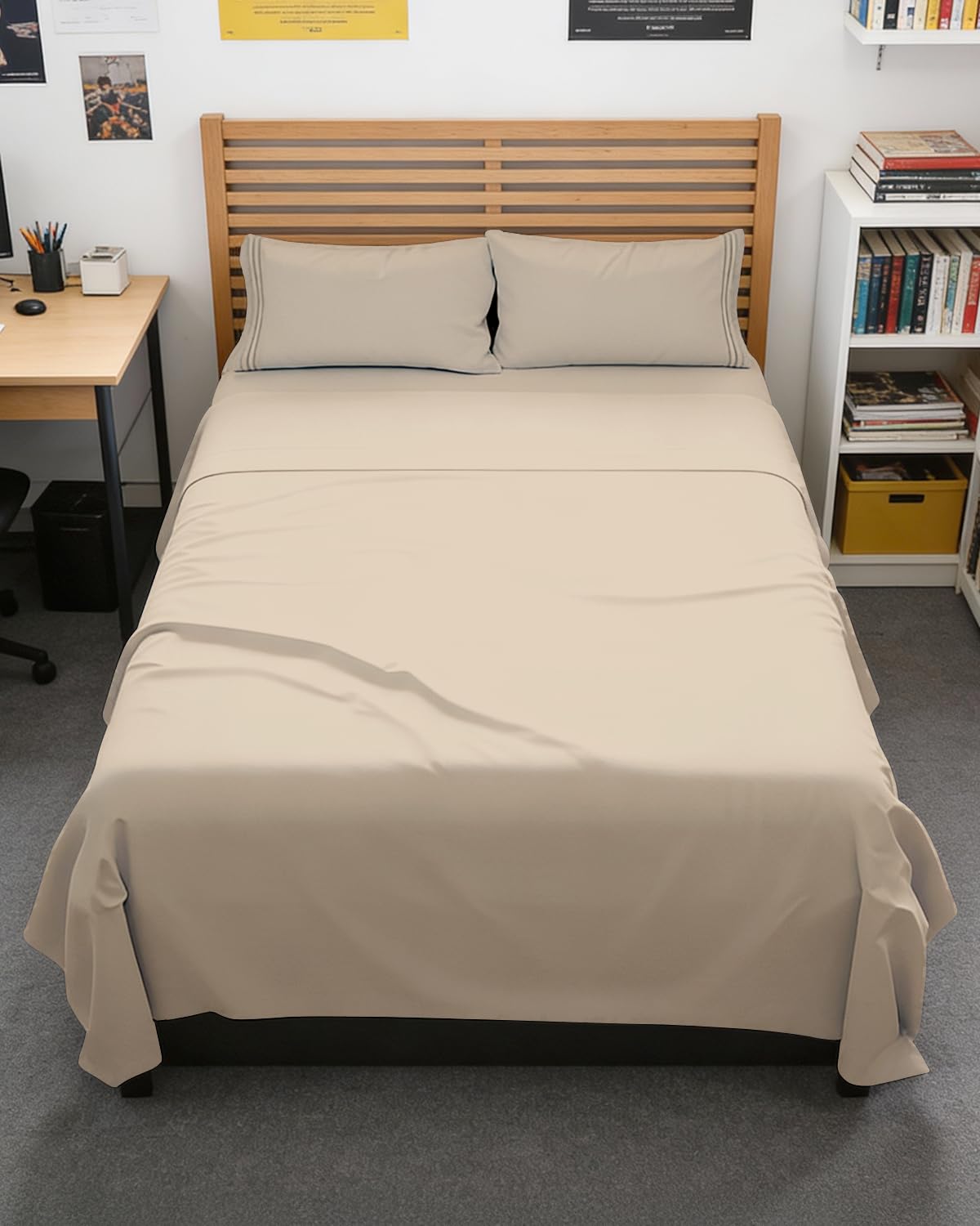 Full Size 4 Piece Sheet Set - Comfy Breathable & Cooling Sheets - Hotel Luxury Bed Sheets for Women & Men - Deep Pockets, Easy-Fit, Extra Soft and Wrinkle Free - Antique White Oeko-Tex Bed Sheet Set