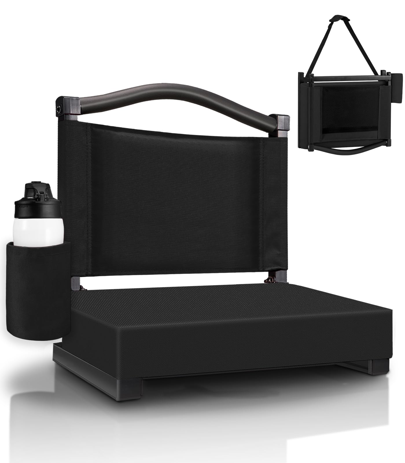 HABUTWAY Stadium Seats with Back Support and Thick Cushion Bleacher Seats with Backs and Cushion Wide, Stadium Chairs Include Shoulder Strap and Pocket, Perfect for Sports Events (Black)