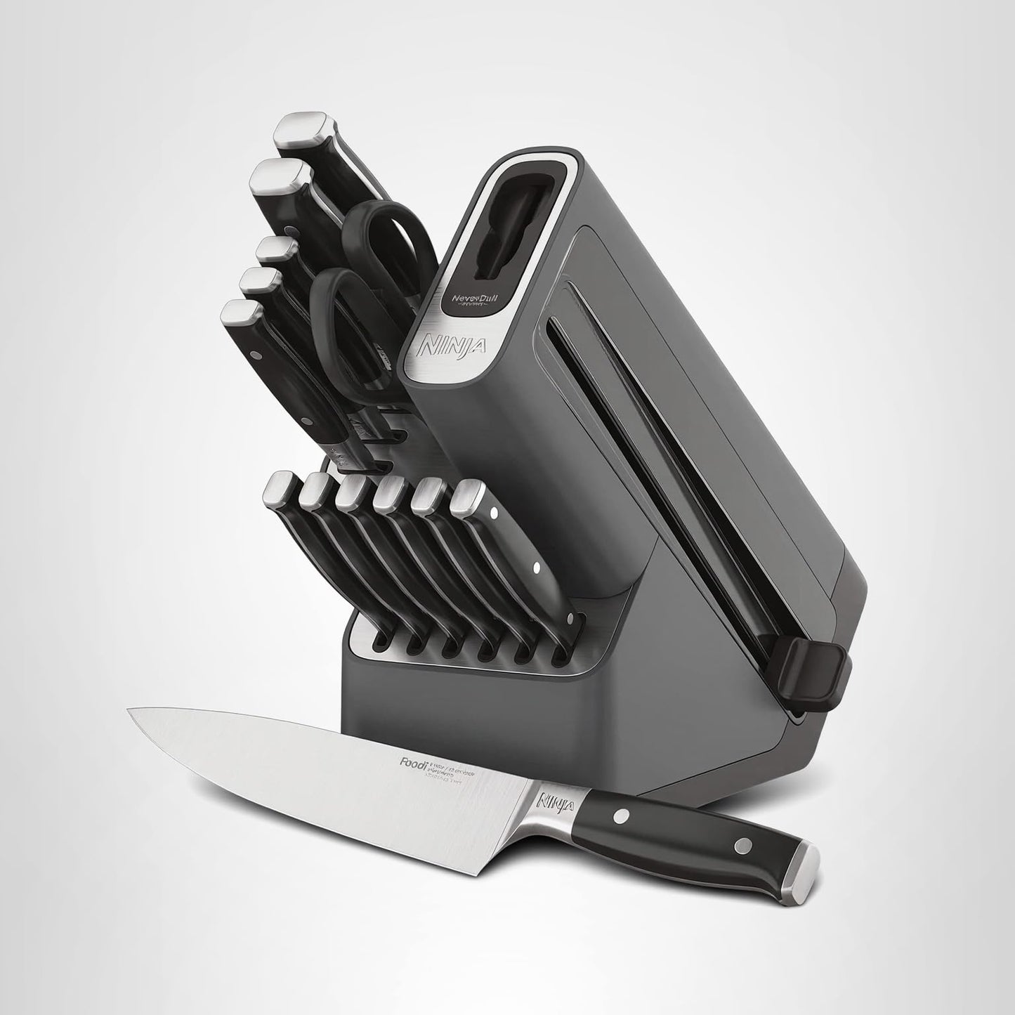 Ninja Knife Set, Knife Sharpener, Knife Block Set, Stainless Steel Knives, 14 Piece Set, Steak Knives, Chef Knives and More, Foodi NeverDull, Black, K32014