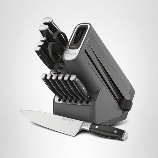 Ninja Knife Set, Knife Sharpener, Knife Block Set, Stainless Steel Knives, 14 Piece Set, Steak Knives, Chef Knives and More, Foodi NeverDull, Black, K32014