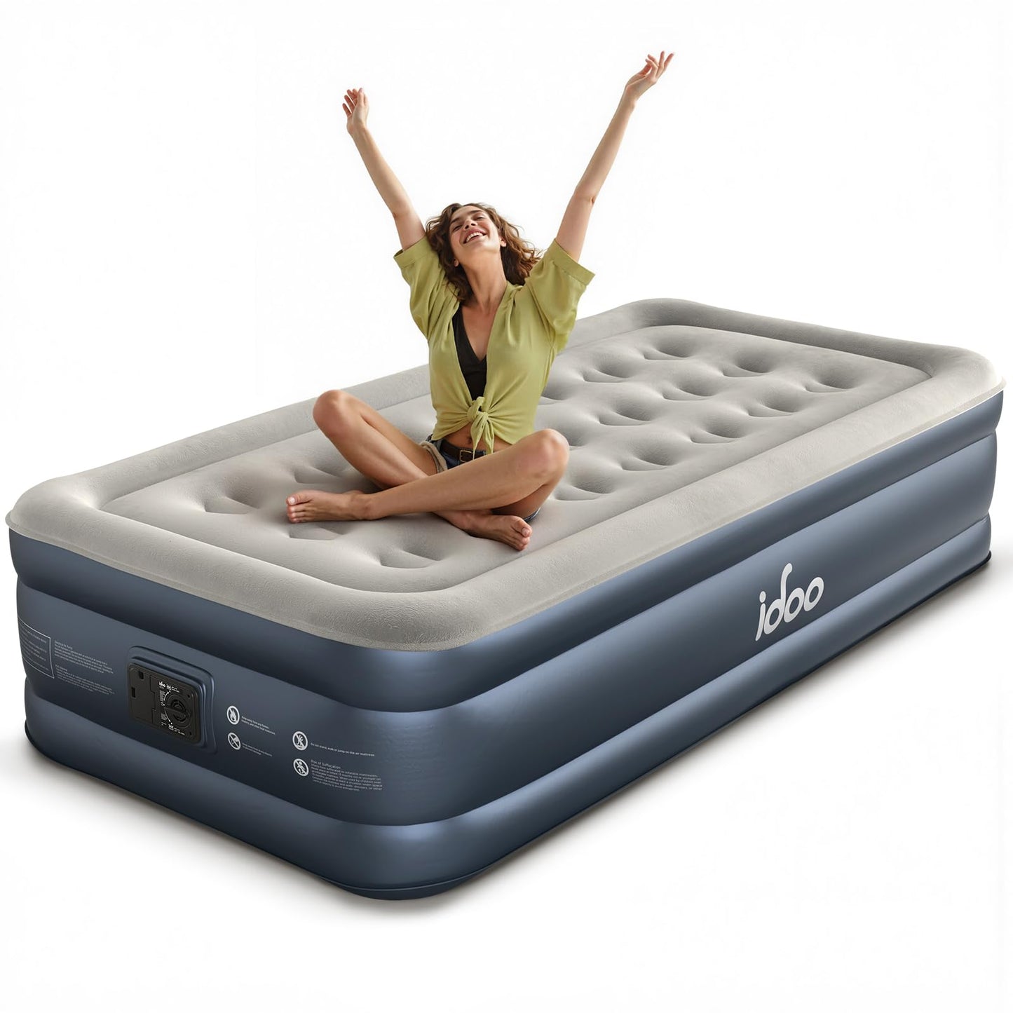 iDOO Queen Air Mattress with Built in Pump, 18 Raised Comfort Inflatable Blow up Mattress, Upgraded Support Structure Portable Air Bed for Camping, Guests and Home, Colchon Inflable, 650lbs Max