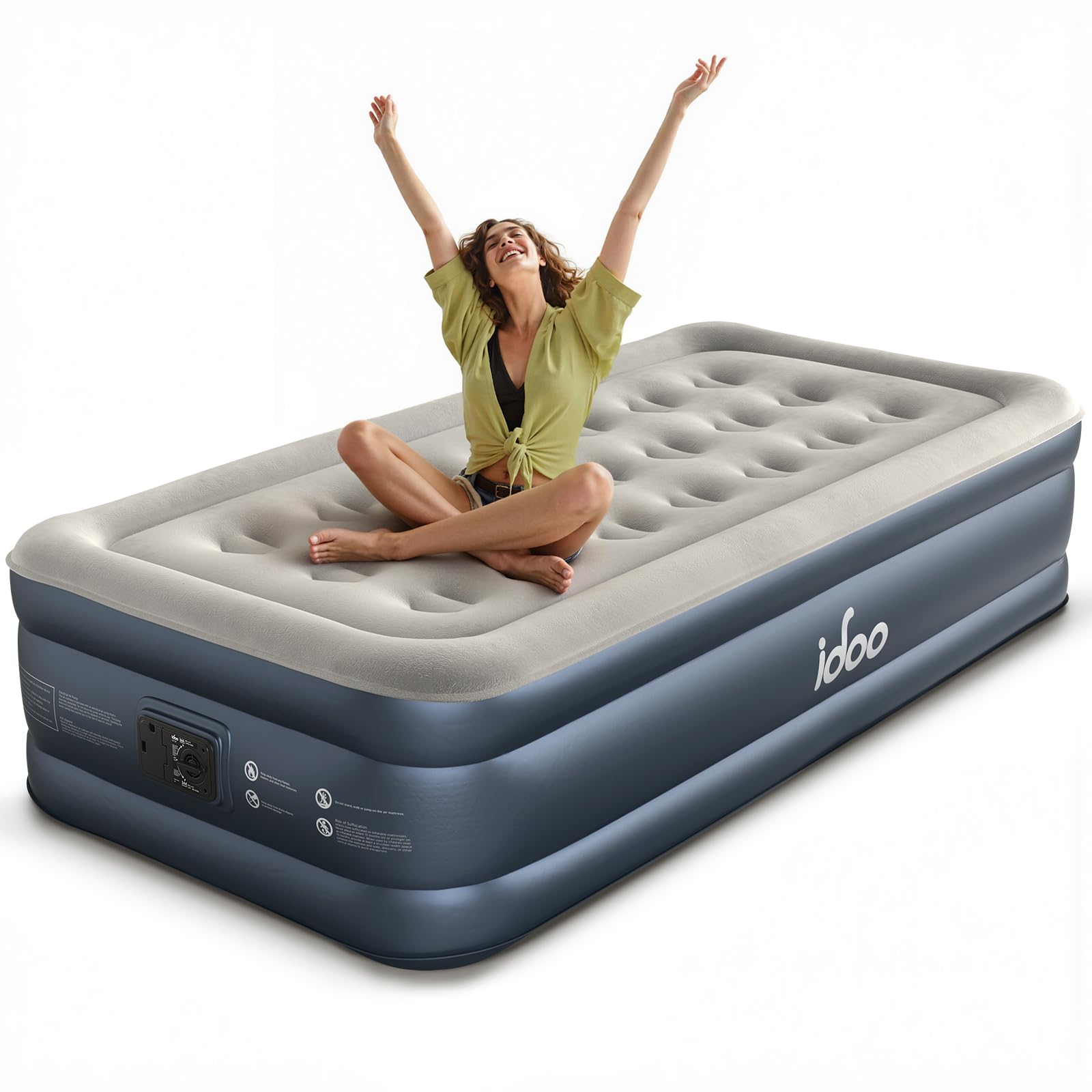 iDOO Queen Air Mattress with Built in Pump, 18 Raised Comfort Inflatable Blow up Mattress, Upgraded Support Structure Portable Air Bed for Camping, Guests and Home, Colchon Inflable, 650lbs Max