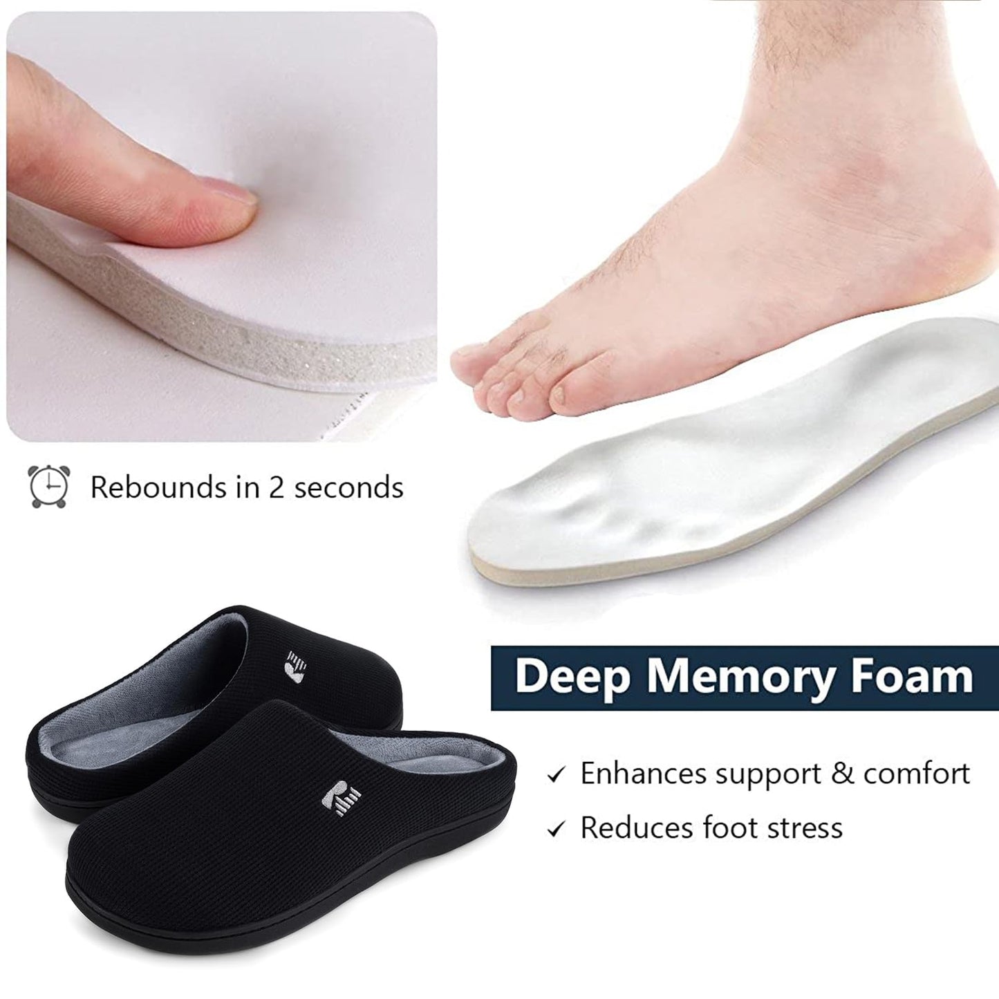 RockDove Men's Original Two-Tone Memory Foam Slipper, Size 10.5 US Men, Black/Grey