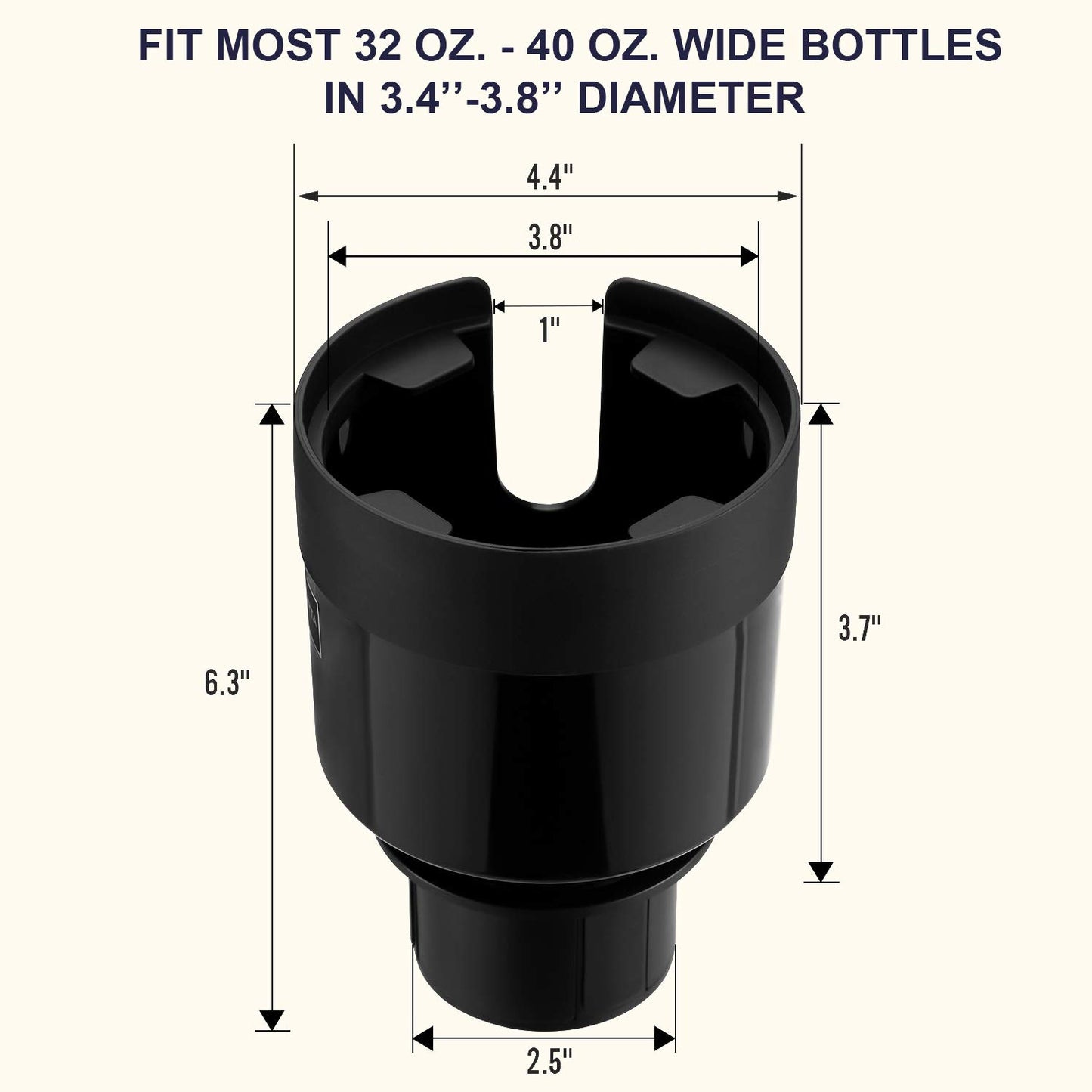 Seven Sparta 2 Pack Car Cup Holder Expander with Offset Adjustable Base, Compatible with Hydro Flasks 32/40 Ounce, Compatible with Yeti Ramblers 20/26/30 Ounce, Other Bottles in 3.4"-3.8" (Black)