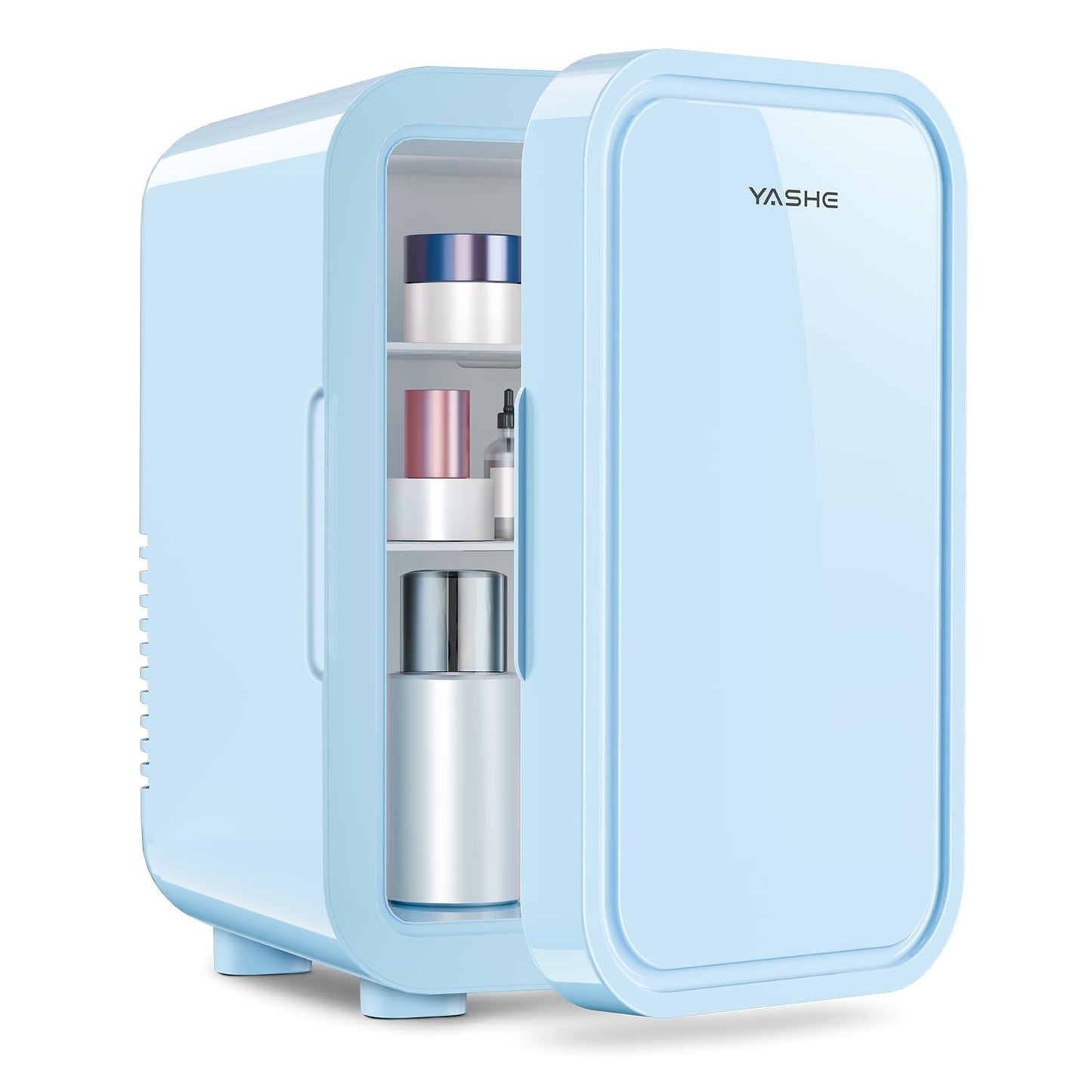 YASHE Mini Fridge, 6 Liter/8 Can 110V AC/DC Portable Thermoelectric Cooler Refrigerators for Bedroom, Skincare, Beverage, Office, Dorm Room and Car, Blue