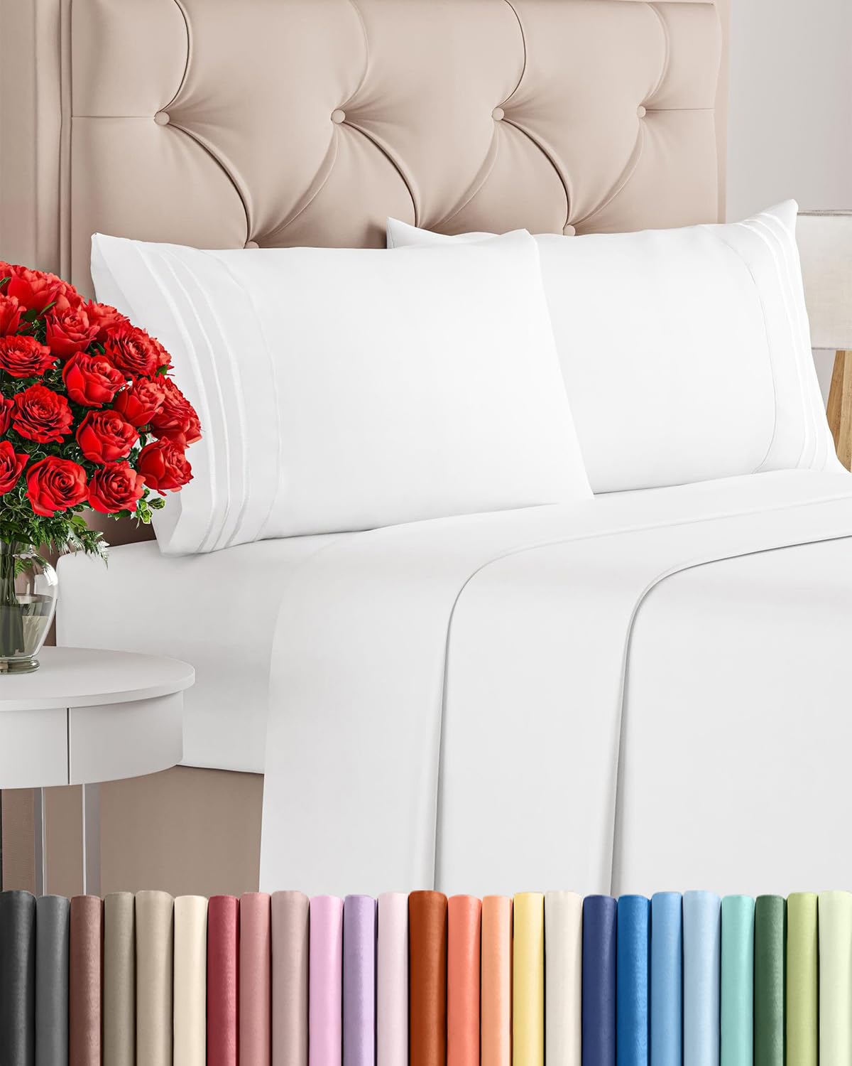 Full Size 4 Piece Sheet Set - Comfy Breathable & Cooling Sheets - Hotel Luxury Bed Sheets for Women & Men - Deep Pockets, Easy-Fit, Extra Soft and Wrinkle Free - Antique White Oeko-Tex Bed Sheet Set
