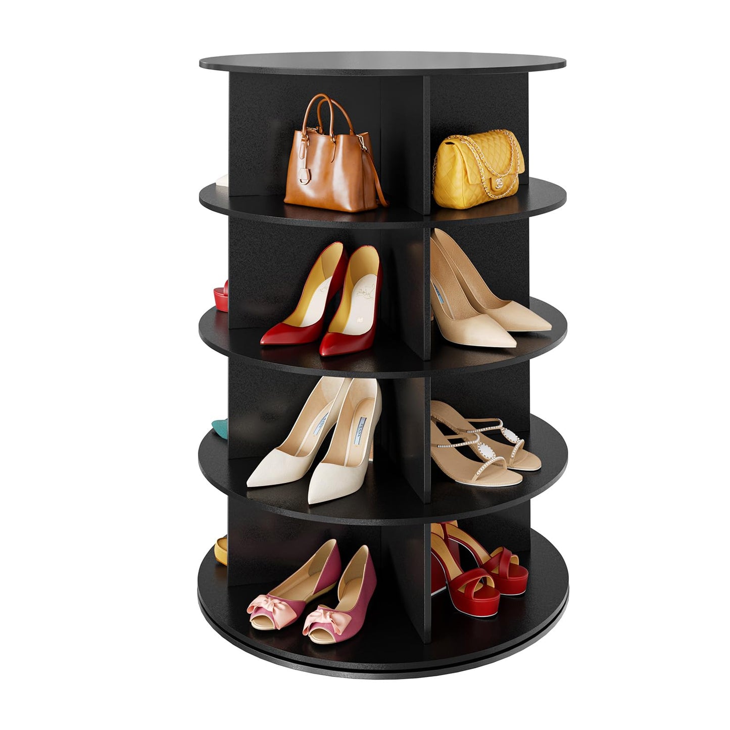 SpaceAid 7 Tier Rotating Shoe Rack Tower, Spinning Shoe Display Lazy Susan, Revolving 360 Shoe Rack Storage Round Carousel, Vertical Handbag Rotate Shoes Closet Organization (7-Tier White)