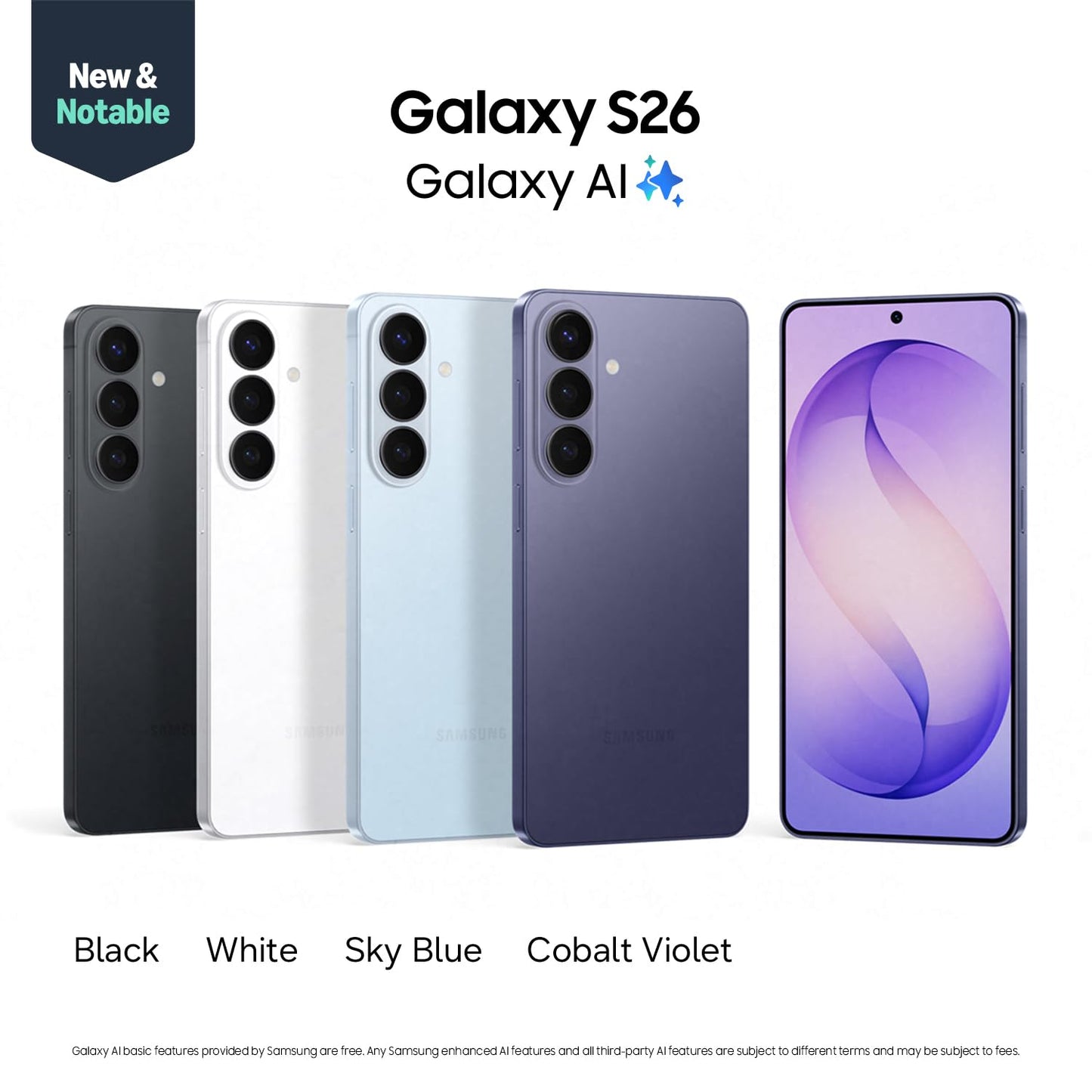 Samsung Galaxy S26, Unlocked Android Smartphone, 256GB, Powerful Processor, Galaxy AI, Immersive Viewing, Durable Battery, 2026, US 1 Year Warranty, Black