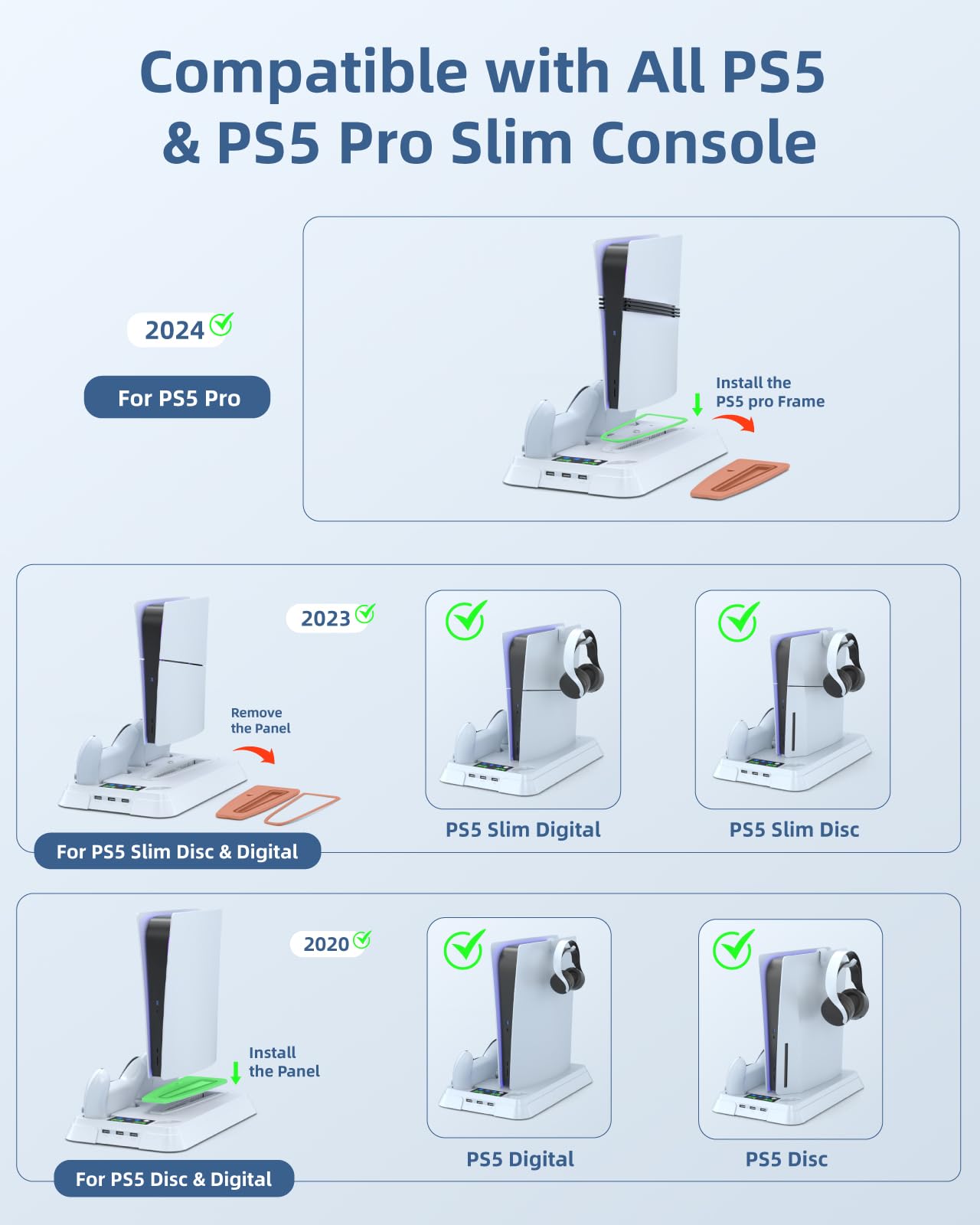 Lictin Cooling Station and Console Stand for PS5/Pro/Slim, Controller Charging Station for PlayStation 5 Console, PS 5 Stand with Controller Charger for Disc & Digital, PS5 Holder with Cooling Fan