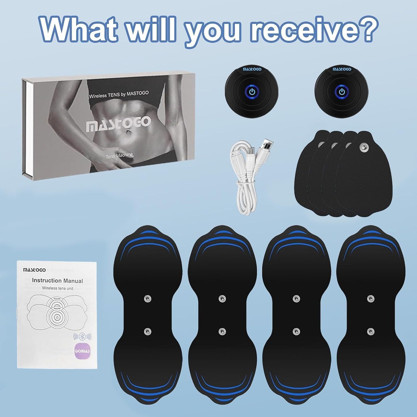MASTOGO Wireless TENS Unit Back Pain Relief Massager- Muscle Stimulator Machine - Wireless TENS Unit Muscle Stimulator- tens Unit