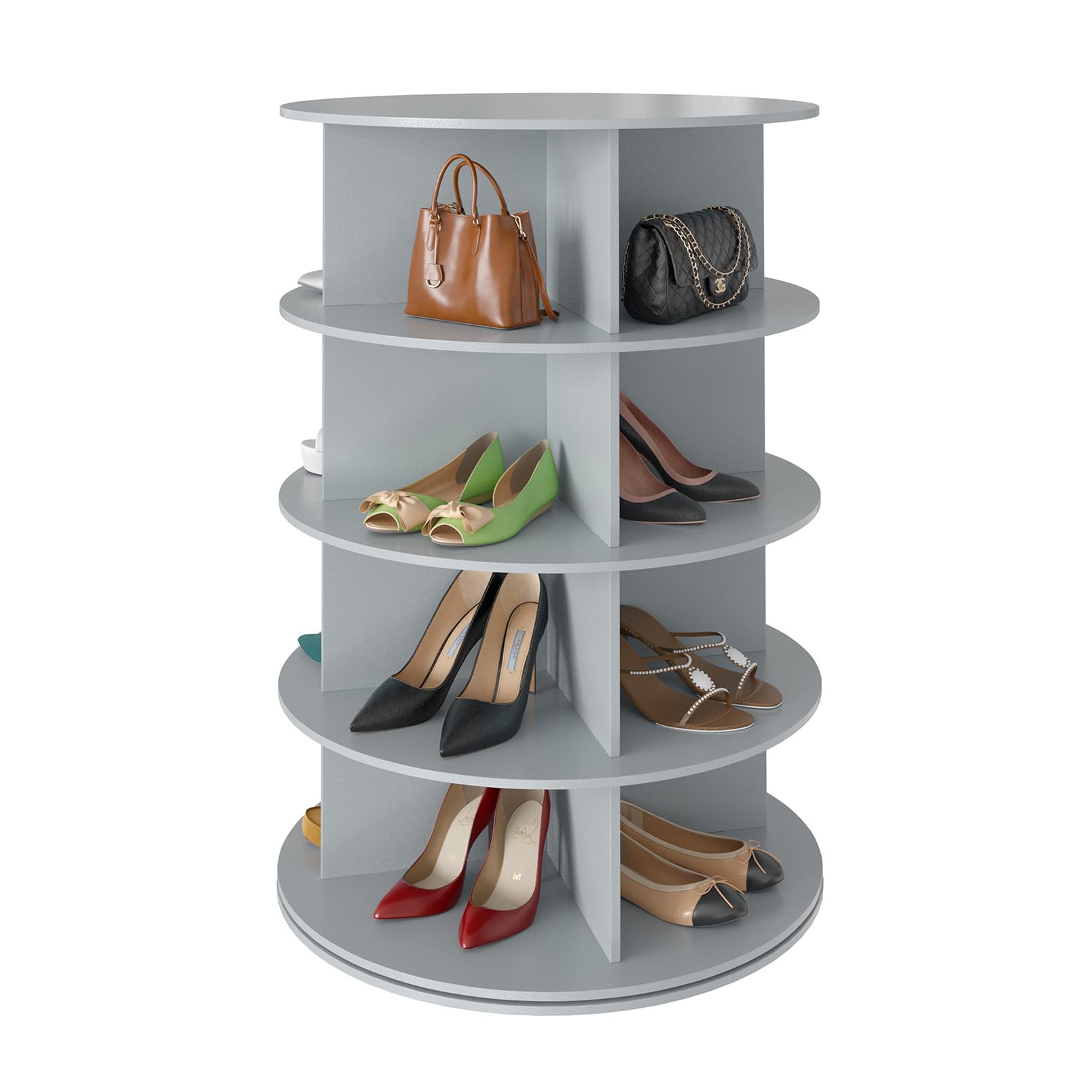 SpaceAid 7 Tier Rotating Shoe Rack Tower, Spinning Shoe Display Lazy Susan, Revolving 360 Shoe Rack Storage Round Carousel, Vertical Handbag Rotate Shoes Closet Organization (7-Tier White)