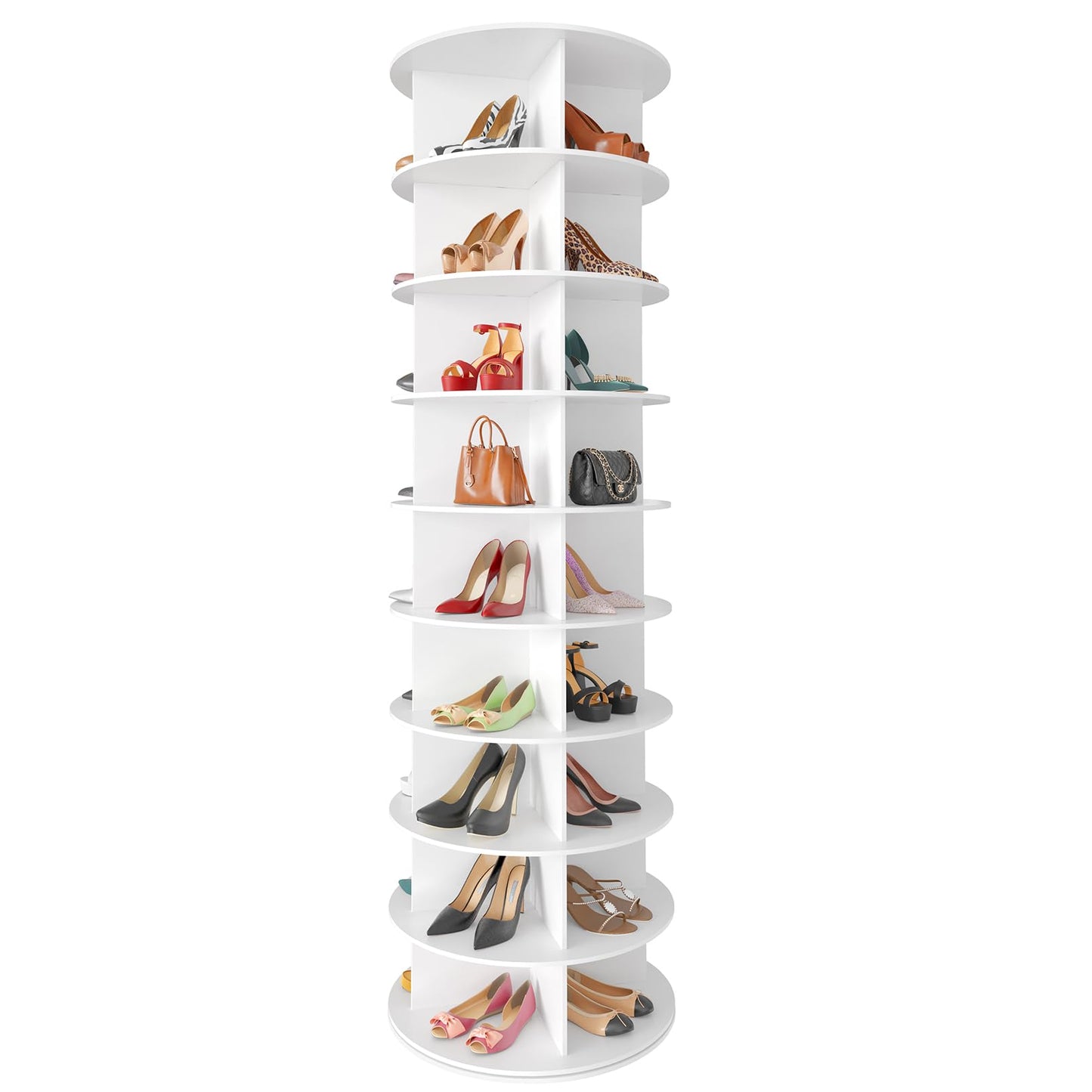 SpaceAid 7 Tier Rotating Shoe Rack Tower, Spinning Shoe Display Lazy Susan, Revolving 360 Shoe Rack Storage Round Carousel, Vertical Handbag Rotate Shoes Closet Organization (7-Tier White)