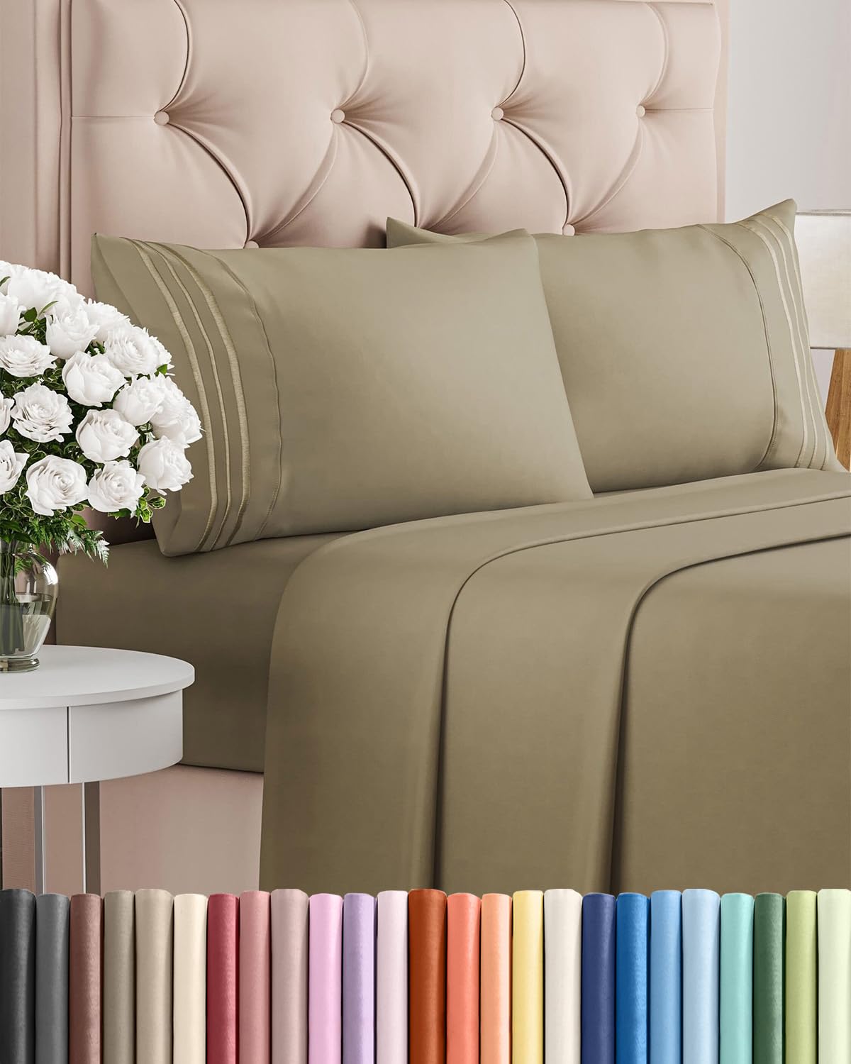Full Size 4 Piece Sheet Set - Comfy Breathable & Cooling Sheets - Hotel Luxury Bed Sheets for Women & Men - Deep Pockets, Easy-Fit, Extra Soft and Wrinkle Free - Antique White Oeko-Tex Bed Sheet Set