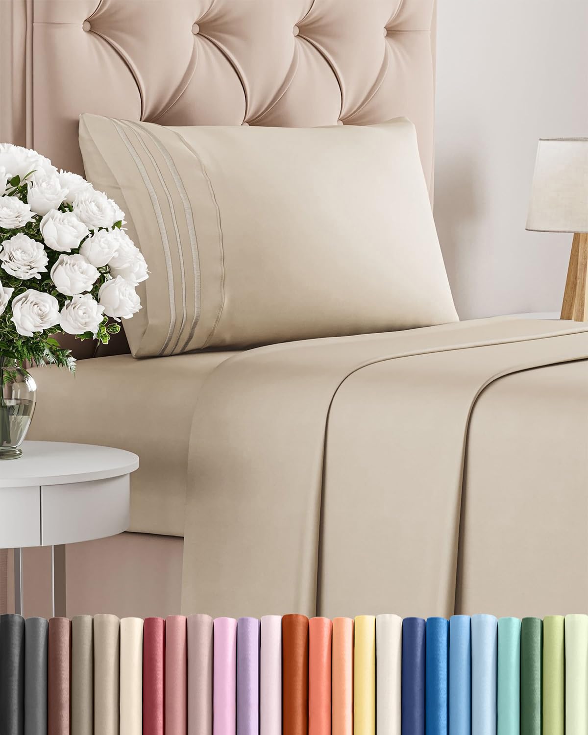 Full Size 4 Piece Sheet Set - Comfy Breathable & Cooling Sheets - Hotel Luxury Bed Sheets for Women & Men - Deep Pockets, Easy-Fit, Extra Soft and Wrinkle Free - Antique White Oeko-Tex Bed Sheet Set