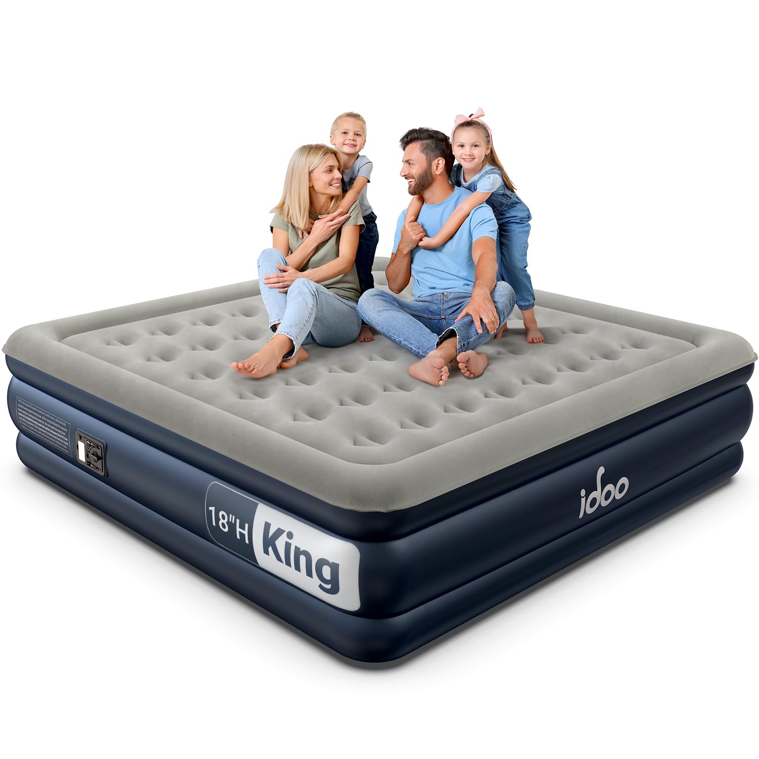 iDOO Queen Air Mattress with Built in Pump, 18 Raised Comfort Inflatable Blow up Mattress, Upgraded Support Structure Portable Air Bed for Camping, Guests and Home, Colchon Inflable, 650lbs Max