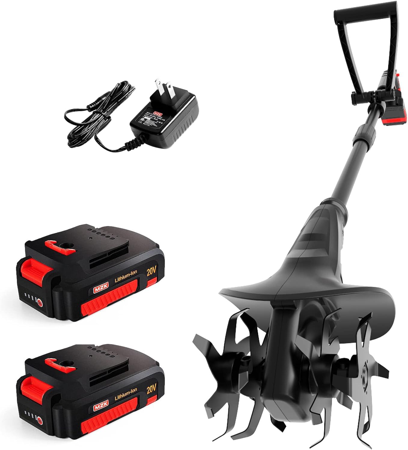 MZK 20V Cordless Tiller Cultivator with Steel Tines,8-inch Wide Battery Powered Garden Cultivator, 360RPM Electric Mini Tiller for Lawn/Gardening/Soil Cultivation(2 * 2AH Battery&Charger Included)