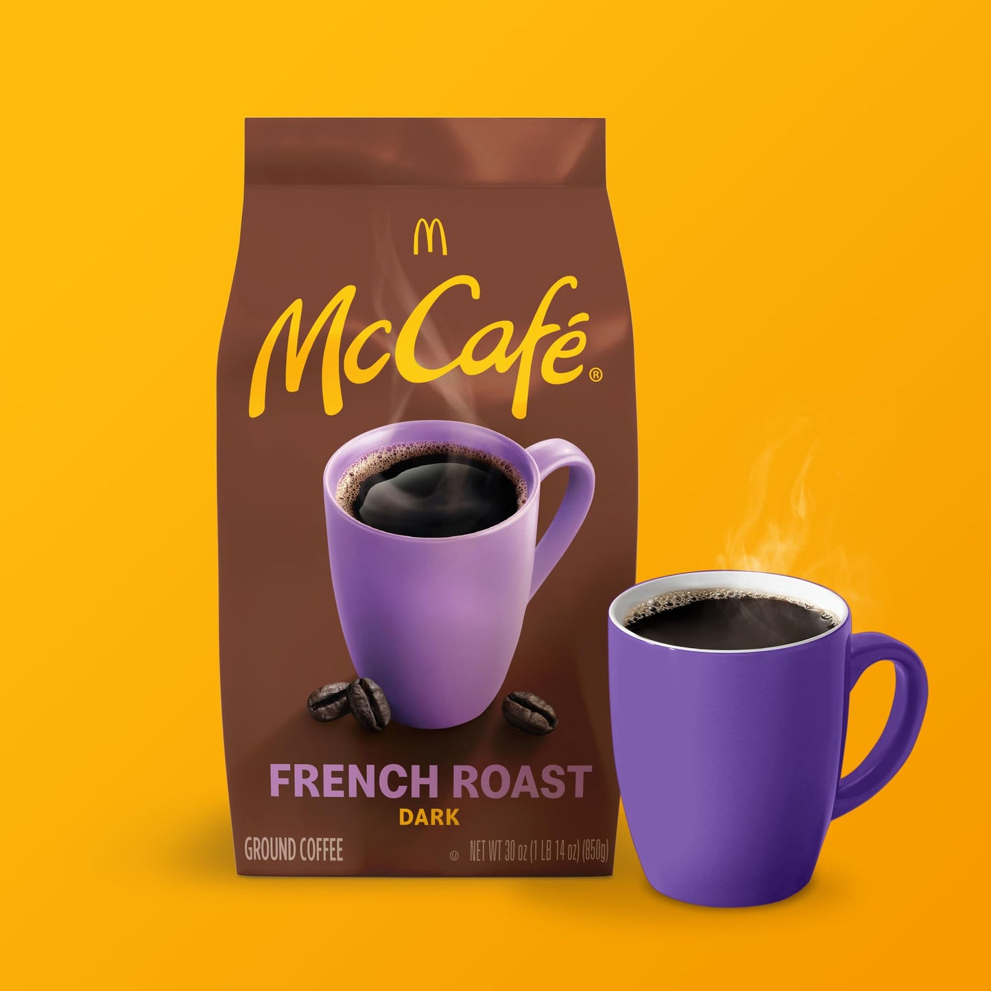 McCafe French Roast, Ground Coffee, Dark Roast, Dark Cocoa Flavor Hints, Premium Quality, Responsibly Sourced, Kosher Certified, 30oz. Bag