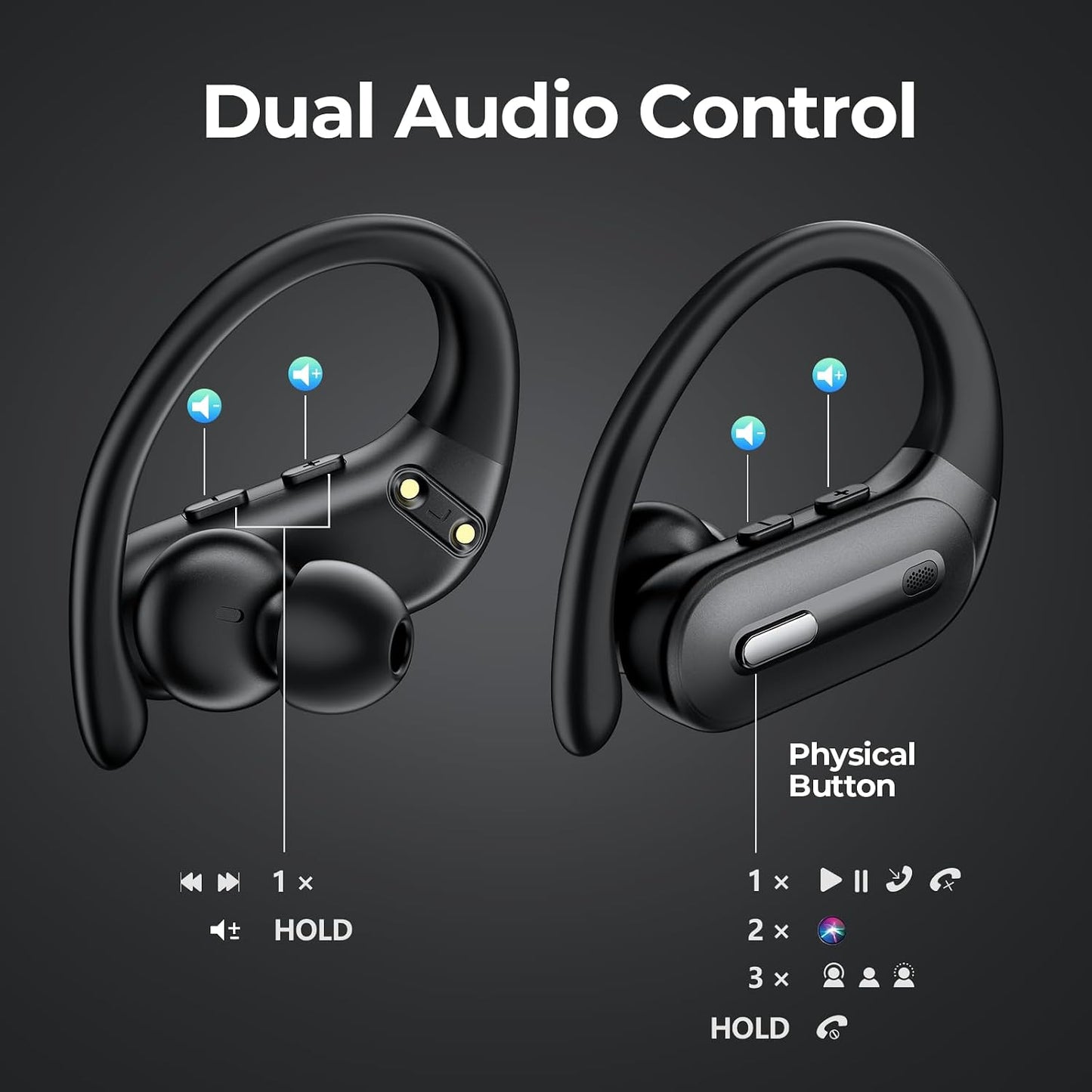 Active Noise Cancelling Wireless Earbuds Bluetooth Headphones 90 Hrs Playtime Ear Buds with Hi-Res Stereo Deep Bass Power Display Earphones with Earhooks Waterproof Transparency Headset Sports/Running