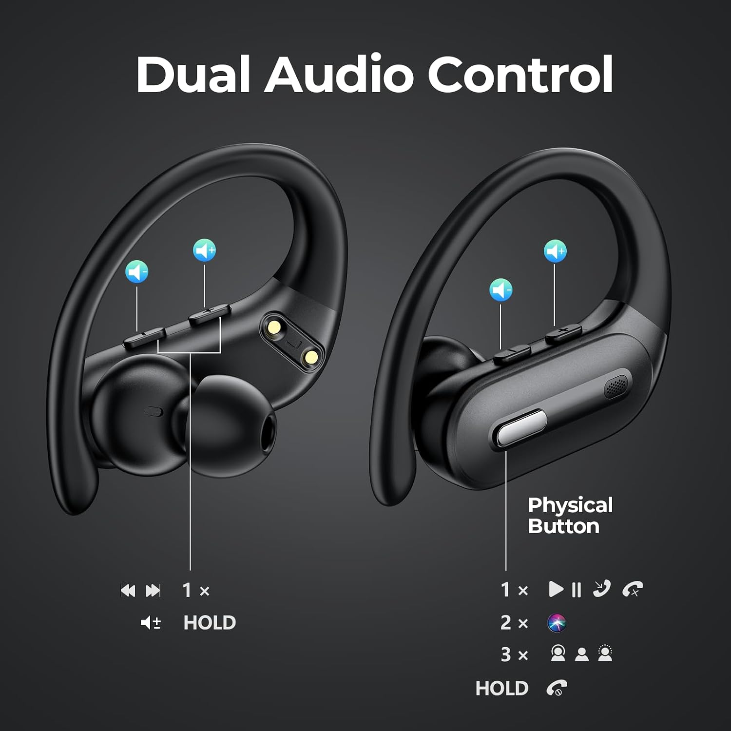 Active Noise Cancelling Wireless Earbuds Bluetooth Headphones 90 Hrs Playtime Ear Buds with Hi-Res Stereo Deep Bass Power Display Earphones with Earhooks Waterproof Transparency Headset Sports/Running