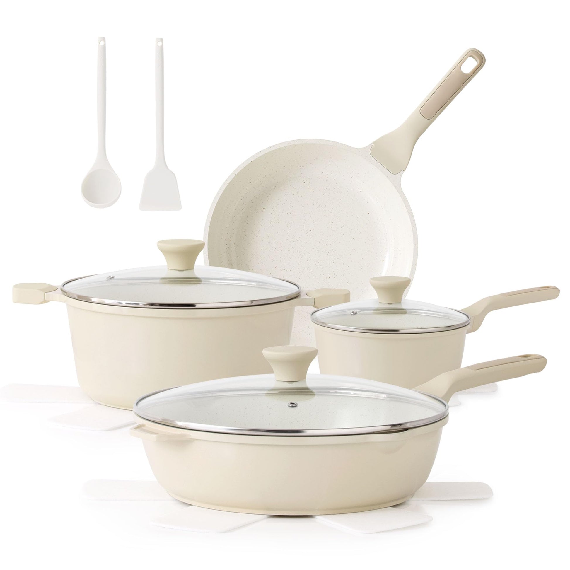 SENSARTE Nonstick Ceramic Cookware Set, 13-Piece Non-toxic Pots and Pans Set, Healthy Kitchen Cooking Set with Stay-Cool Handles, Silicone Tools and Pot Protectors, PFAS Free