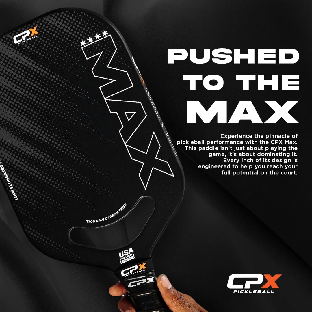 CPX MAX Series Raw Carbon Fiber T700 Pickleball Elongated Paddle Racket - Professional Grade, 14mm Core Thickness, Comfortable Tennis Style Grip - Durable Pickleball Paddle Designed in Chicago, USA