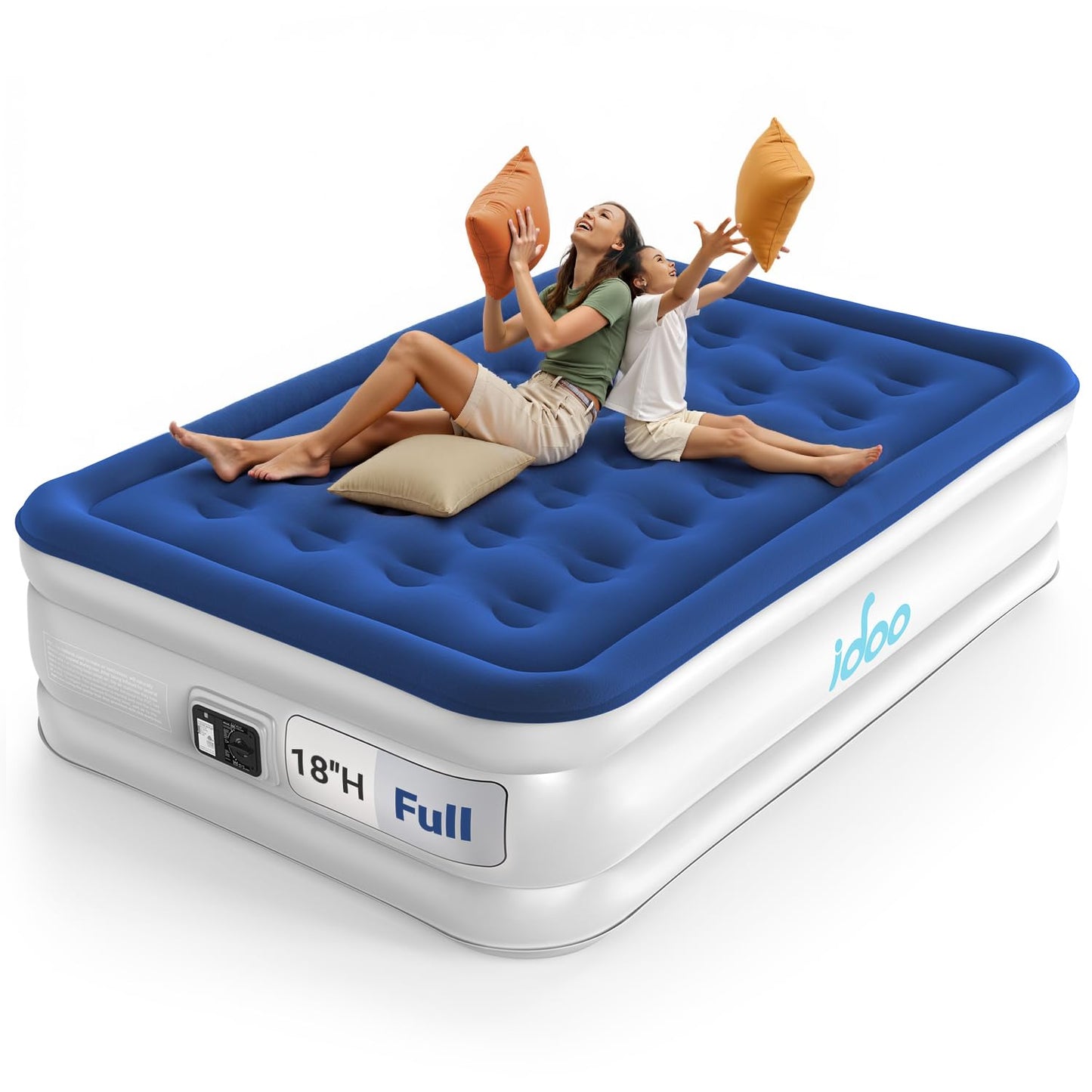 iDOO Queen Air Mattress with Built in Pump, 18 Raised Comfort Inflatable Blow up Mattress, Upgraded Support Structure Portable Air Bed for Camping, Guests and Home, Colchon Inflable, 650lbs Max