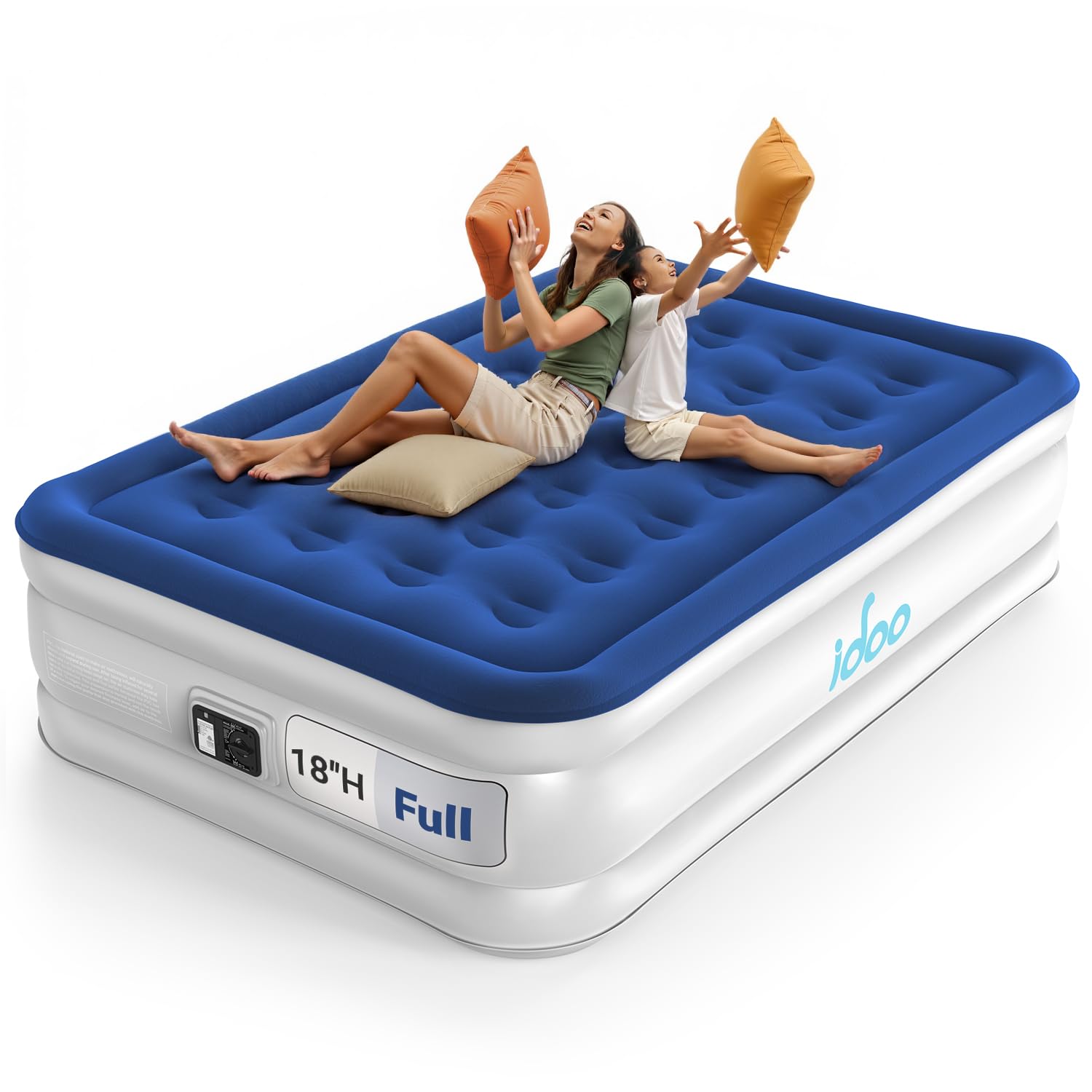 iDOO Queen Air Mattress with Built in Pump, 18 Raised Comfort Inflatable Blow up Mattress, Upgraded Support Structure Portable Air Bed for Camping, Guests and Home, Colchon Inflable, 650lbs Max