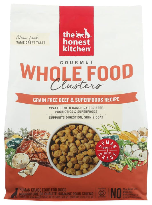 The Honest Kitchen Human Grade Dry Dog Food, Whole Food Clusters Grain Free Dry Dog Food, Beef, 5 lb Bag