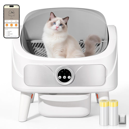 SUW Self Cleaning Cat Litter Box, Open-Top Automatic Litter Box for Multiple Cats, Large Capacity Robot, APP Control, Safety Protection, 2 Rolls Litter Liners Bag, 1 Odor Eliminator, Cat Gift