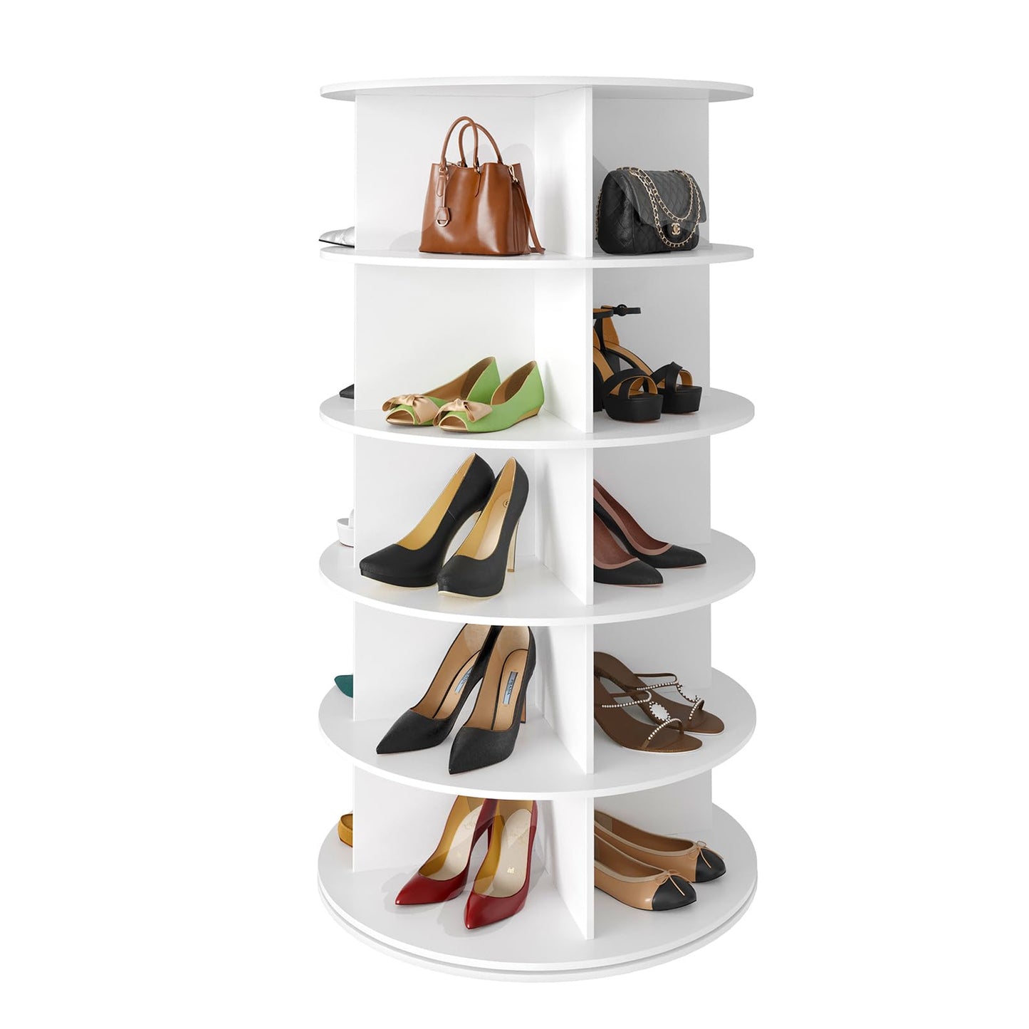 SpaceAid 7 Tier Rotating Shoe Rack Tower, Spinning Shoe Display Lazy Susan, Revolving 360 Shoe Rack Storage Round Carousel, Vertical Handbag Rotate Shoes Closet Organization (7-Tier White)