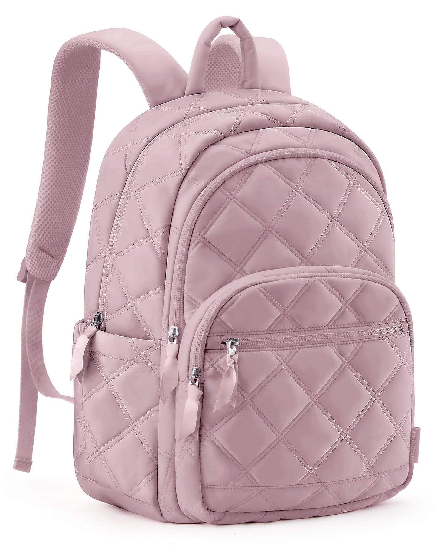 BAGSMART Travel Laptop Backpack, College Backpack for Women, Quilted Small Computer Bookbag, Water-Resistant 15.6 Inch Laptop Casual Bag, Dark Pink
