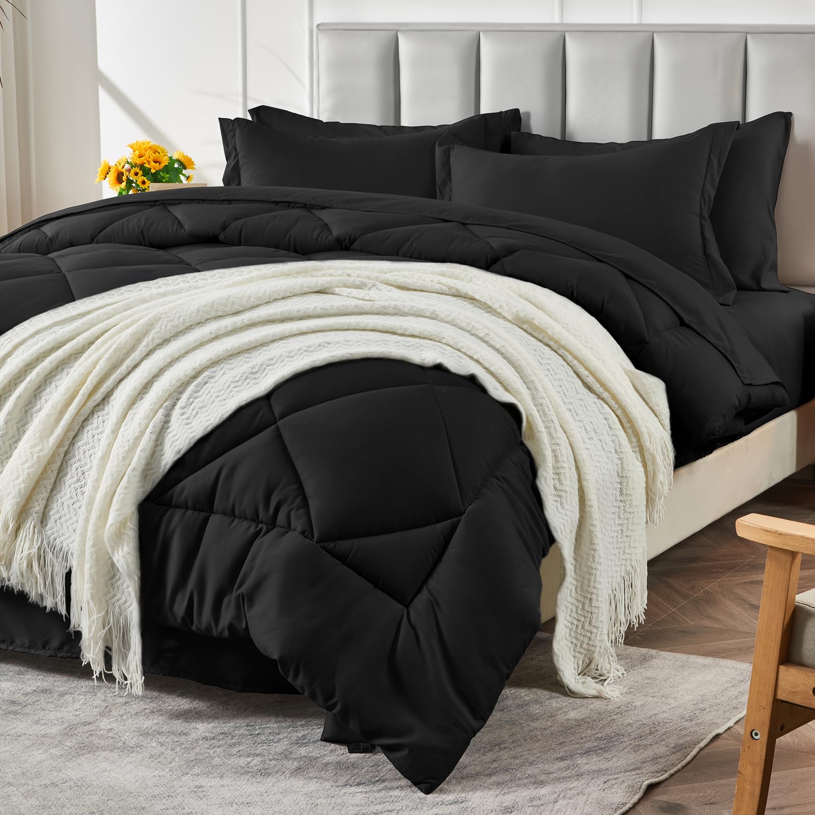 CozyLux Twin XL Comforter Set Dark Grey - 5 Pieces Twin Extra Long Bed in a Bag for College Dorm, All Season Bedding Set for Girls and Boys, Soft Bed Set with Comforter, Sheets, Pillowcase & Sham
