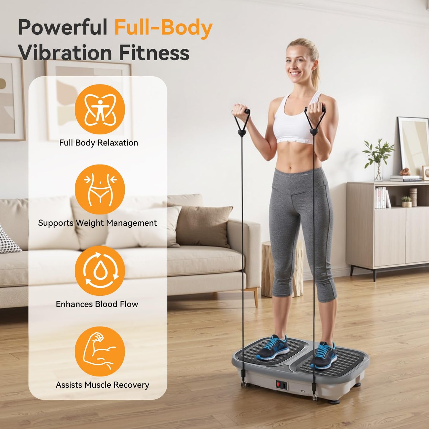 NEWBULIG Vibration Plate Exercise Machine with Remote, Smart LED Screen Vibrating Platform with 9 Auto Modes & Pull Ropes for Weight Loss, Home Fitness Shaker for Women & Men, Grey