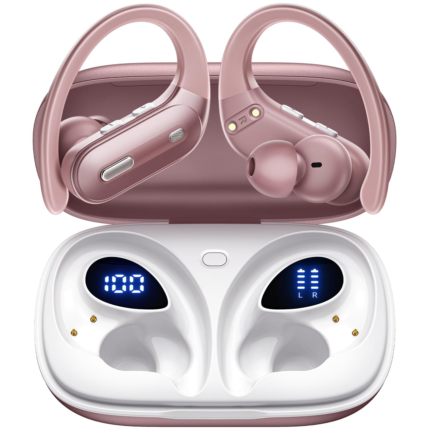 Active Noise Cancelling Wireless Earbuds Bluetooth Headphones 90 Hrs Playtime Ear Buds with Hi-Res Stereo Deep Bass Power Display Earphones with Earhooks Waterproof Transparency Headset Sports/Running