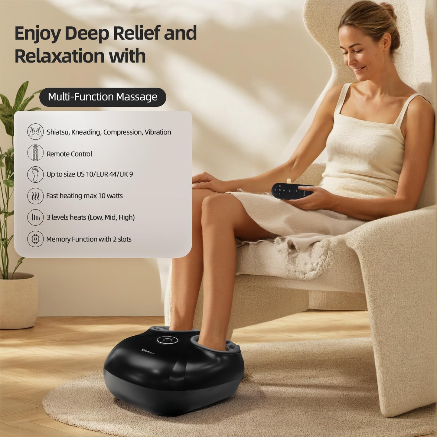 Ezencon Foot Massager Shiatsu Kneading/Scraping/Vibration/Heat/Remote