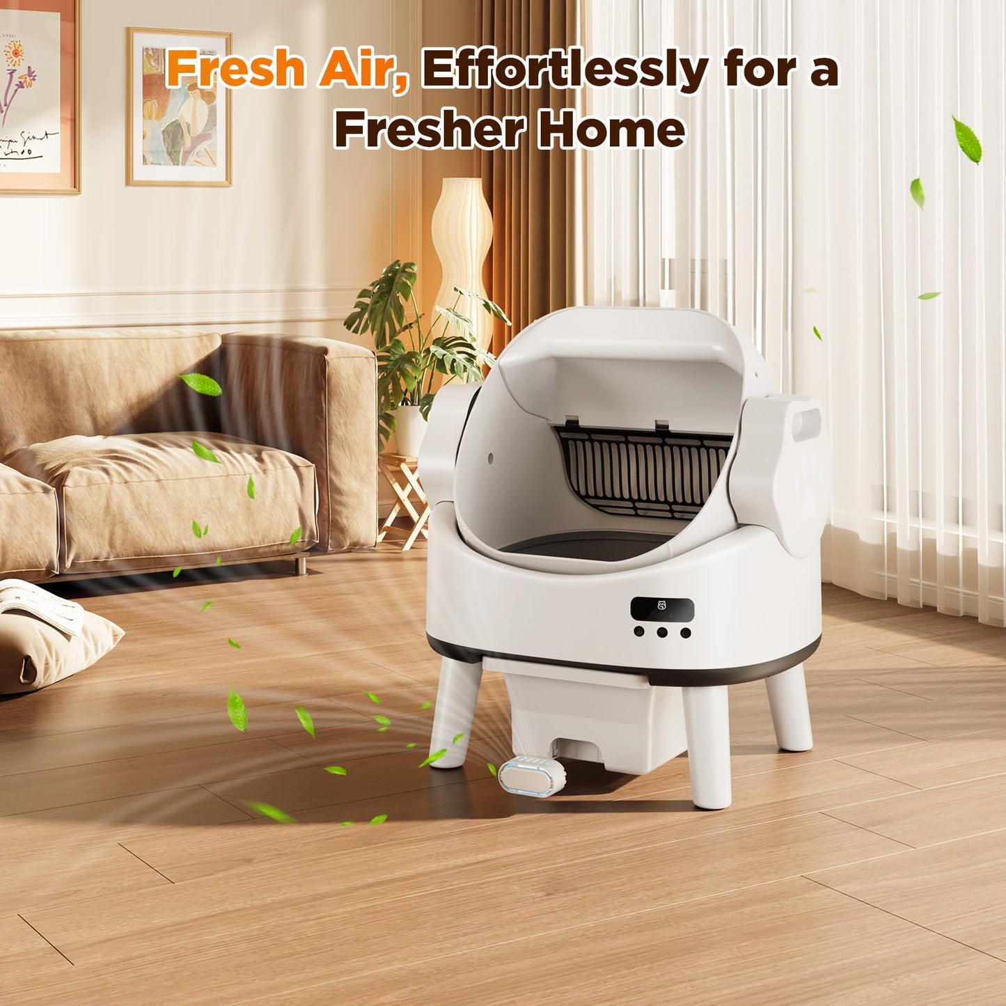 Linvivon Self Cleaning Cat Litter Box for Multiple Cats, Open-Top Automatic Litter Box, App Control, Safety Sensors, Hands-Free Large Capacity 10L Waste Bin, Ultra-Quiet