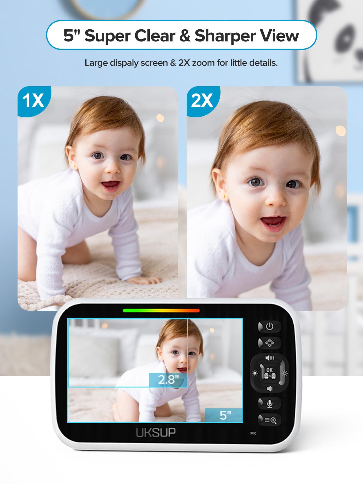 UKSUP SM663V2 Baby Monitor with 2 Cameras - 5" Display Video Baby Monitor with Remote Pan & Tilt, 2X Zoom,Auto Night Vision, 2 Way Talk, Temperature Sensor,Lullabies,960 Feet Range