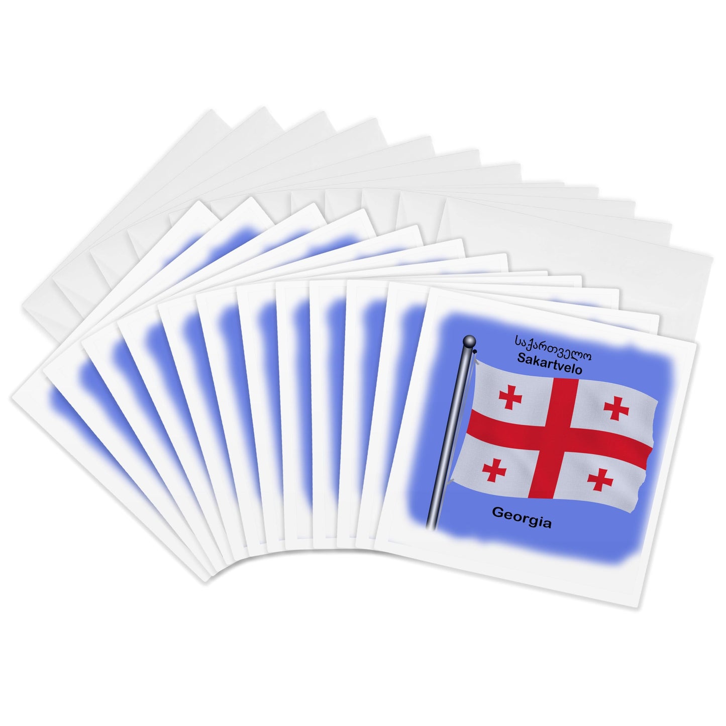 3dRose The flag of country Georgia waving with Georgia written in English and Georgian. - Greeting Cards, 6 x 6 inches, set of 12 (gc_63156_2)