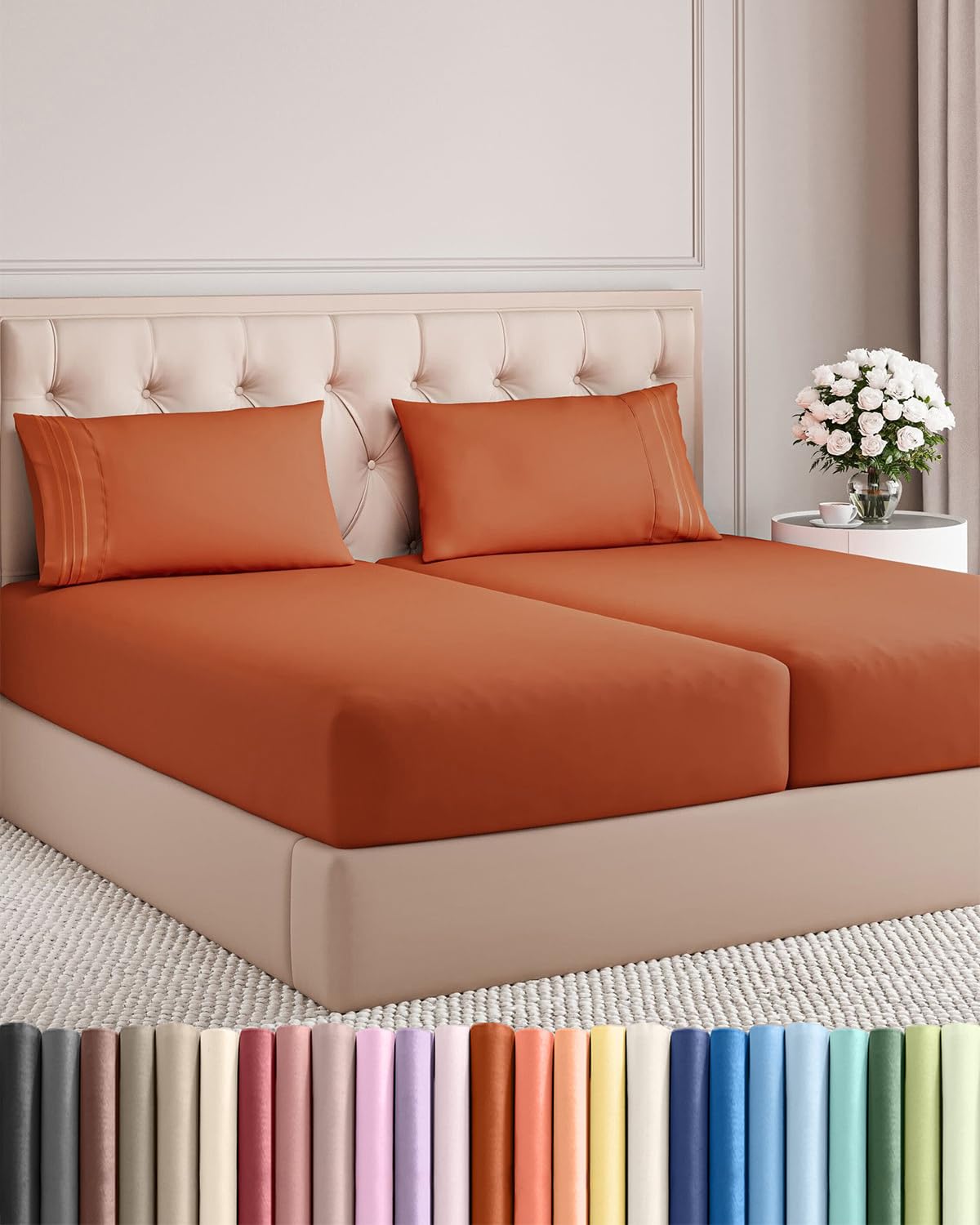 Full Size 4 Piece Sheet Set - Comfy Breathable & Cooling Sheets - Hotel Luxury Bed Sheets for Women & Men - Deep Pockets, Easy-Fit, Extra Soft and Wrinkle Free - Antique White Oeko-Tex Bed Sheet Set