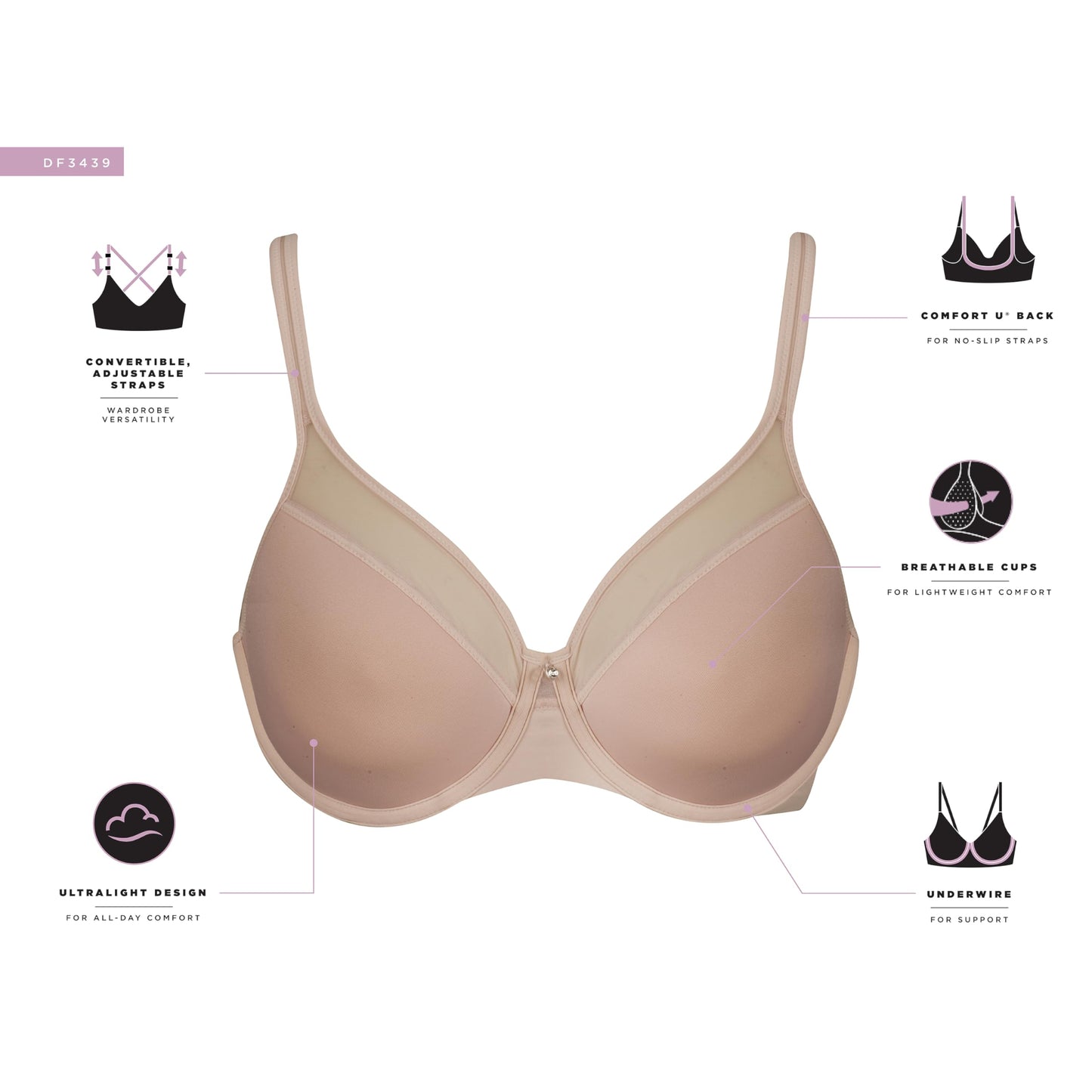 Bali Women's One Smooth U Ultra Light Illusion Neckline Underwire Bra, Black,38C