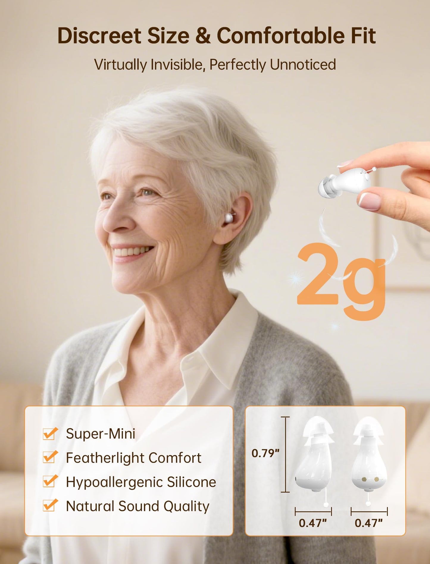OTC Hearing Aids for Seniors, Nearly Invisible Rechargeable Hearing Aids, 100+ Hours of Charging Case Usage, Super-Mini Invisible Design, Comfort Fit in Ear Canal, AI Noise Cancellation and Clear Sound, Suitable for Various Daily Scenarios