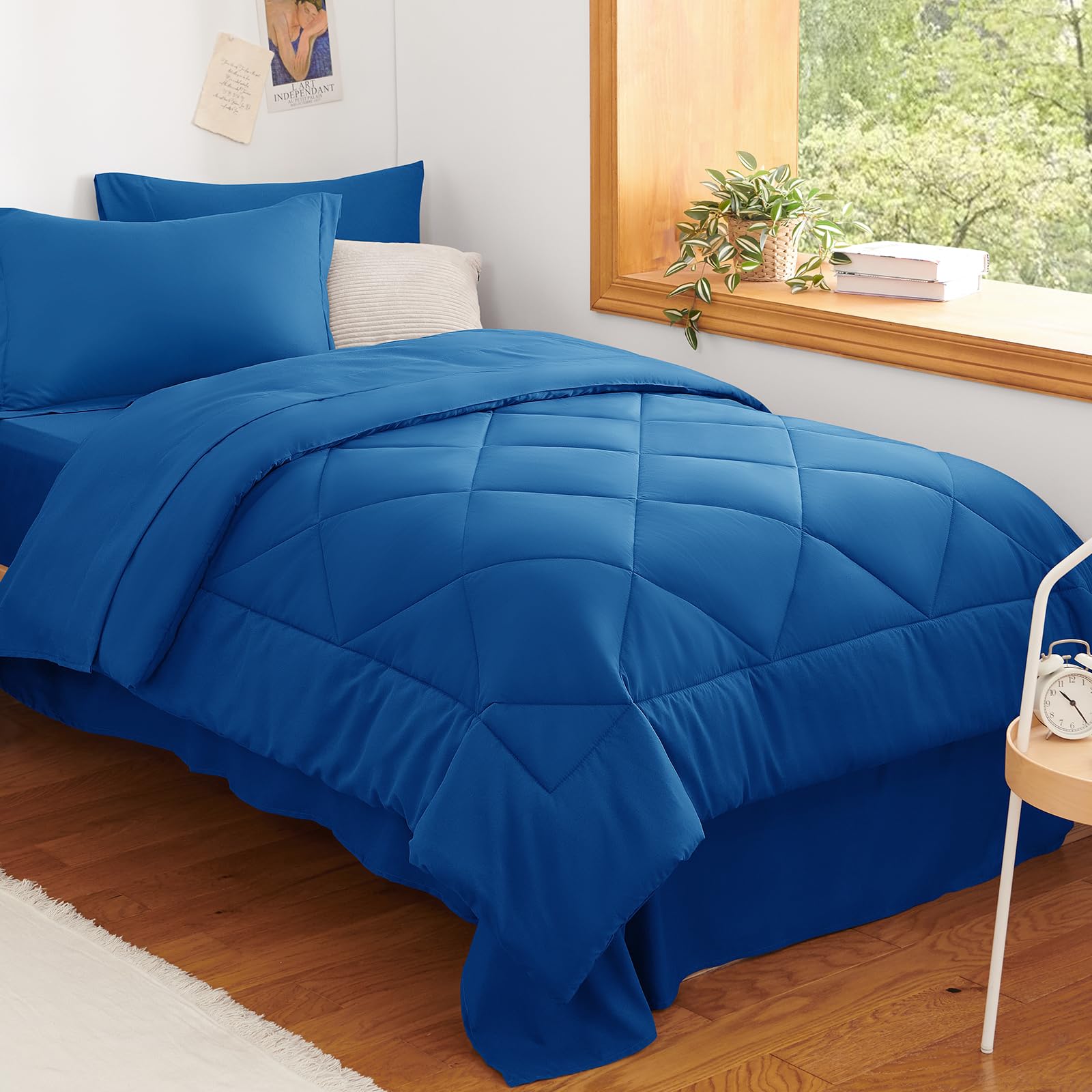 CozyLux Twin XL Comforter Set Dark Grey - 5 Pieces Twin Extra Long Bed in a Bag for College Dorm, All Season Bedding Set for Girls and Boys, Soft Bed Set with Comforter, Sheets, Pillowcase & Sham