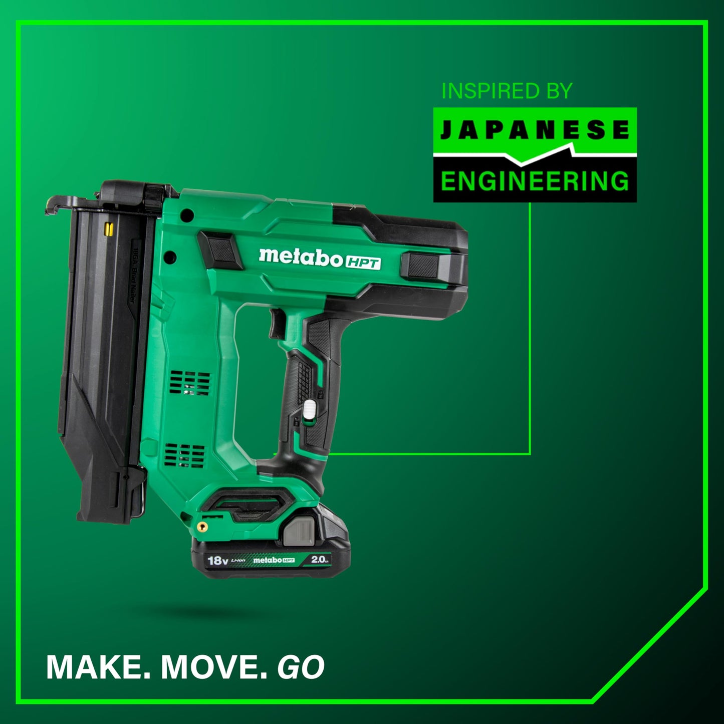 Metabo HPT 18V MultiVolt Compact Cordless Brad Nailer Kit, 18 Gauge Nailer with Power Tool 2.0Ah Lithium Ion Battery, Drives 5/8" to 2" Brad Nails, 700 per Charge, NT1850DG