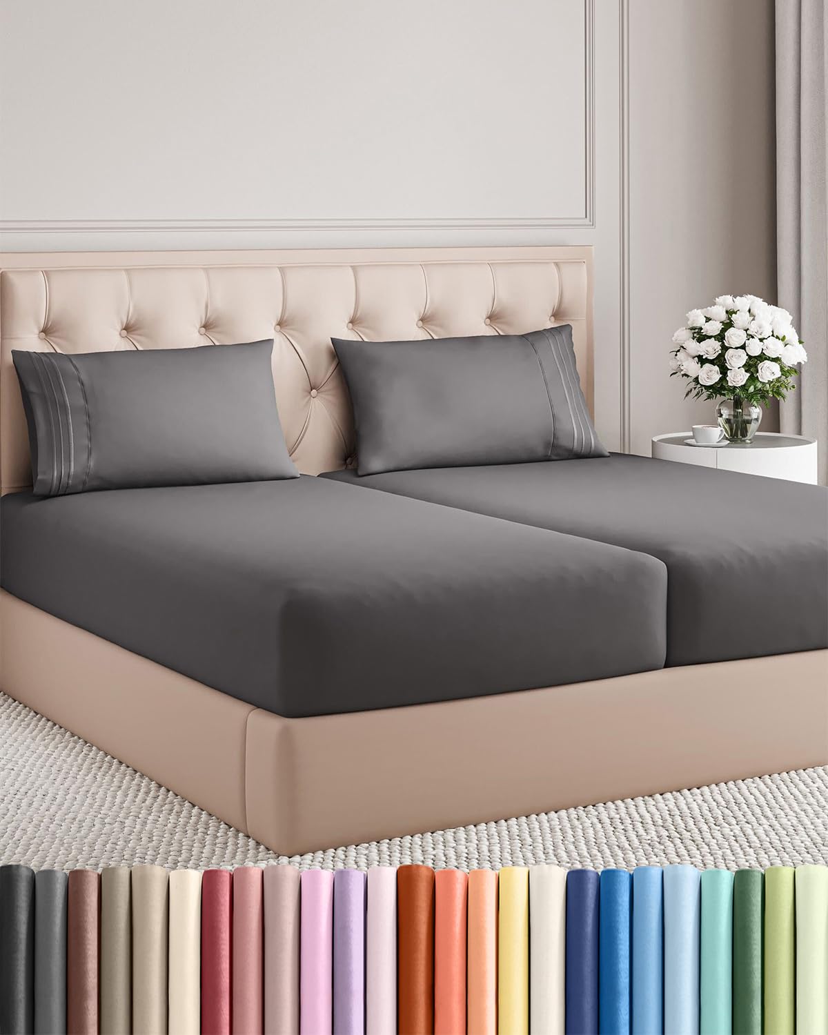 Full Size 4 Piece Sheet Set - Comfy Breathable & Cooling Sheets - Hotel Luxury Bed Sheets for Women & Men - Deep Pockets, Easy-Fit, Extra Soft and Wrinkle Free - Antique White Oeko-Tex Bed Sheet Set