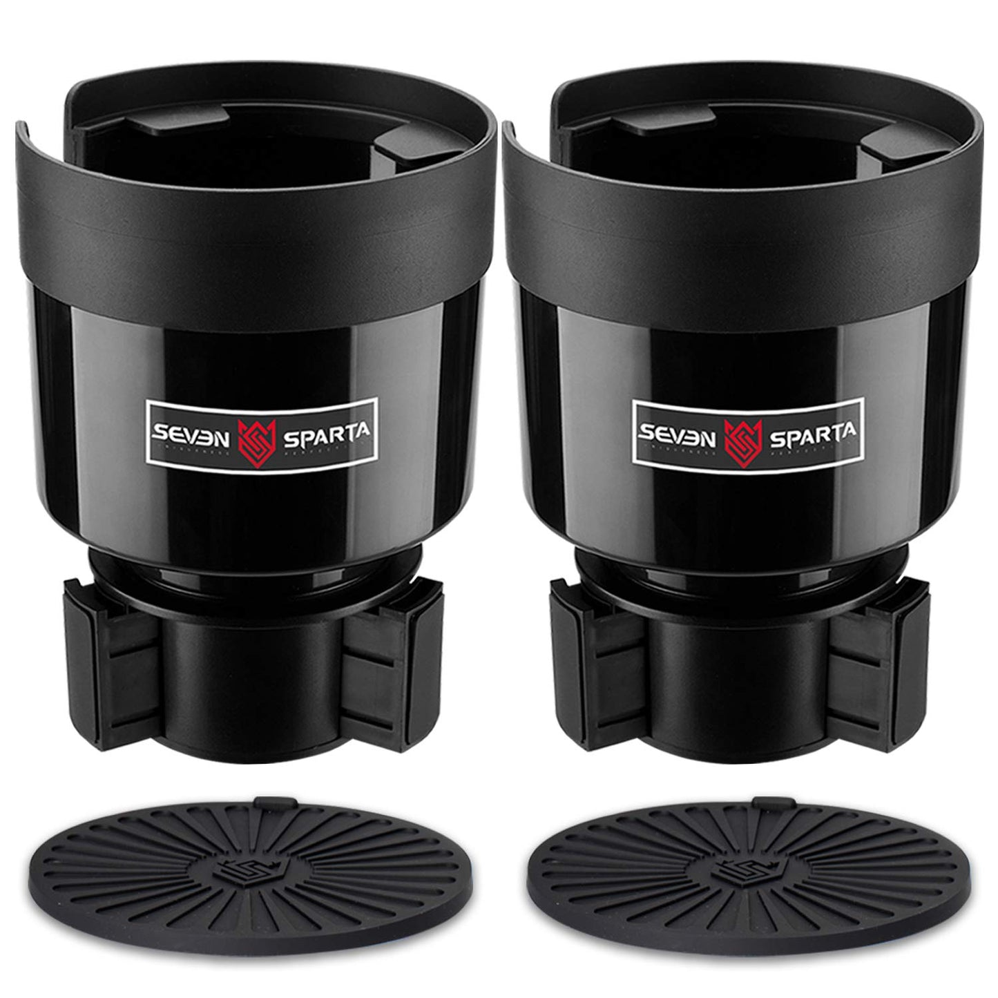 Seven Sparta 2 Pack Car Cup Holder Expander with Offset Adjustable Base, Compatible with Hydro Flasks 32/40 Ounce, Compatible with Yeti Ramblers 20/26/30 Ounce, Other Bottles in 3.4"-3.8" (Black)