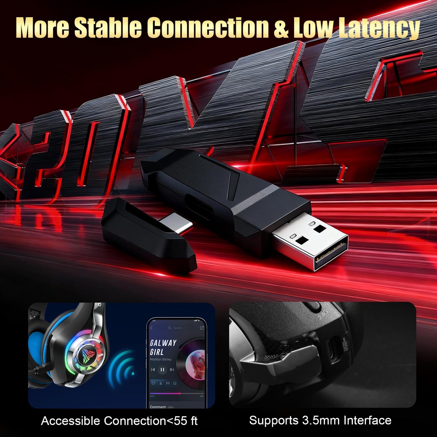 2.4GHz Wireless Gaming Headsets for PS5/PS4/PC/Switch/Xbox One, RGB Noise Cancelling Over-Ear Headphones with 7.1 Surround Sound, 40mm Drivers, 276g Ultraligero, Memory Foam, 45H Gaming Headphones
