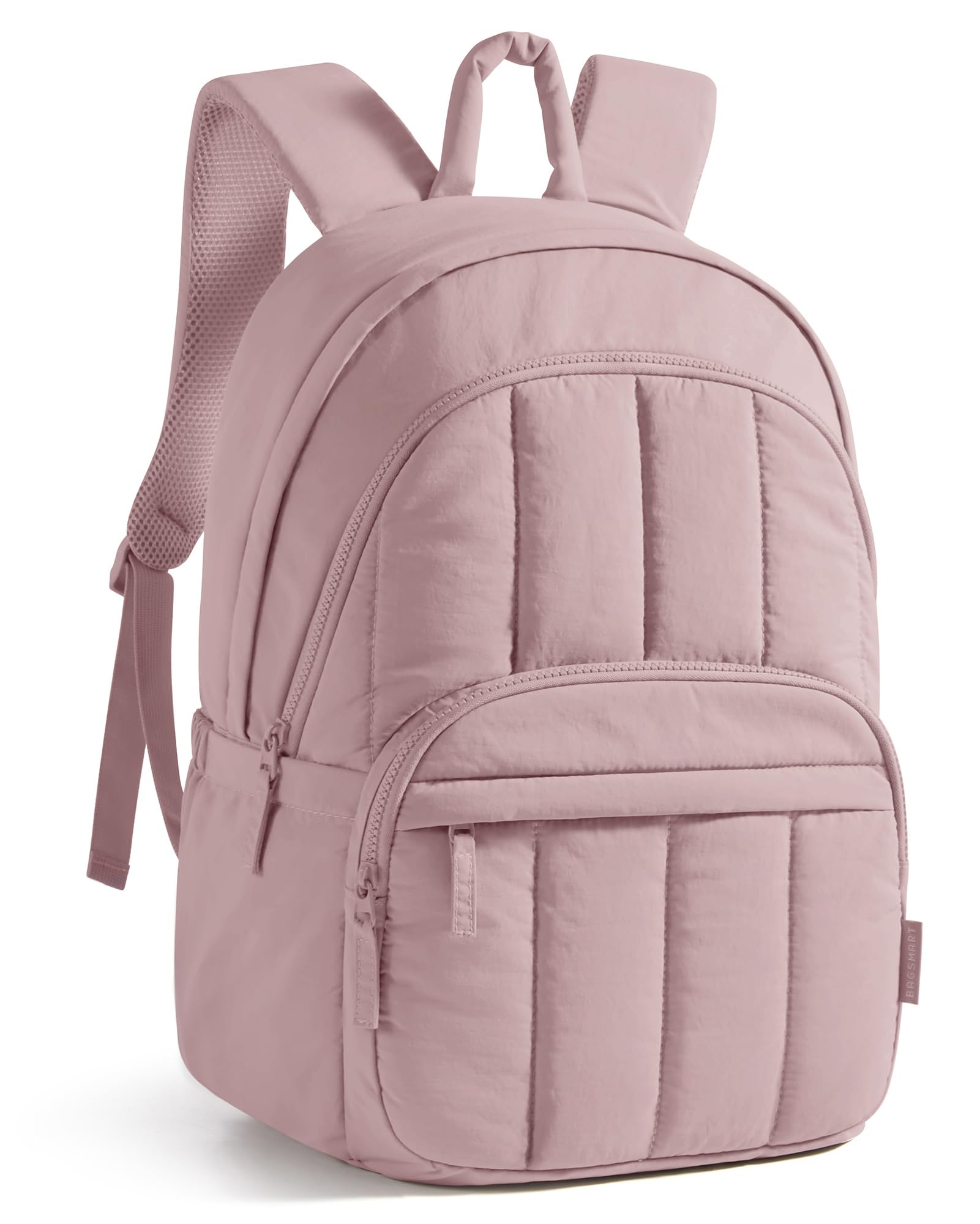 BAGSMART Travel Laptop Backpack, College Backpack for Women, Quilted Small Computer Bookbag, Water-Resistant 15.6 Inch Laptop Casual Bag, Dark Pink