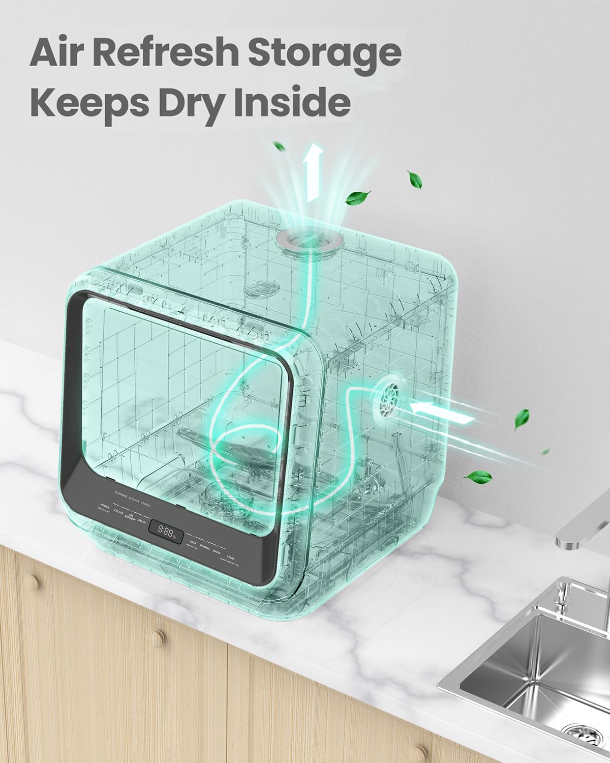 COMFEE' Portable Mini Dishwasher Countertop with 1.32Gal Built-in Water Tank for Apartments& RVs, No Hookup Needed, 6 Programs, 360° Dual Spray, 162℉ High-Temp& Air-Dry Function