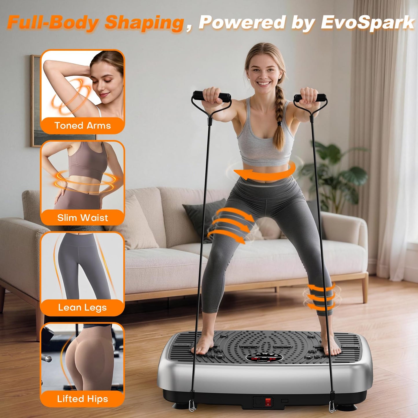 Vibration Plate Exercise Machine, 2026 EvoSpark Dual Motor Vibration Plate for Lymphatic Drainage, Whole Body Vibration Plates for Weight Loss, 450 Lbs Capacity Shake Fitness Platform