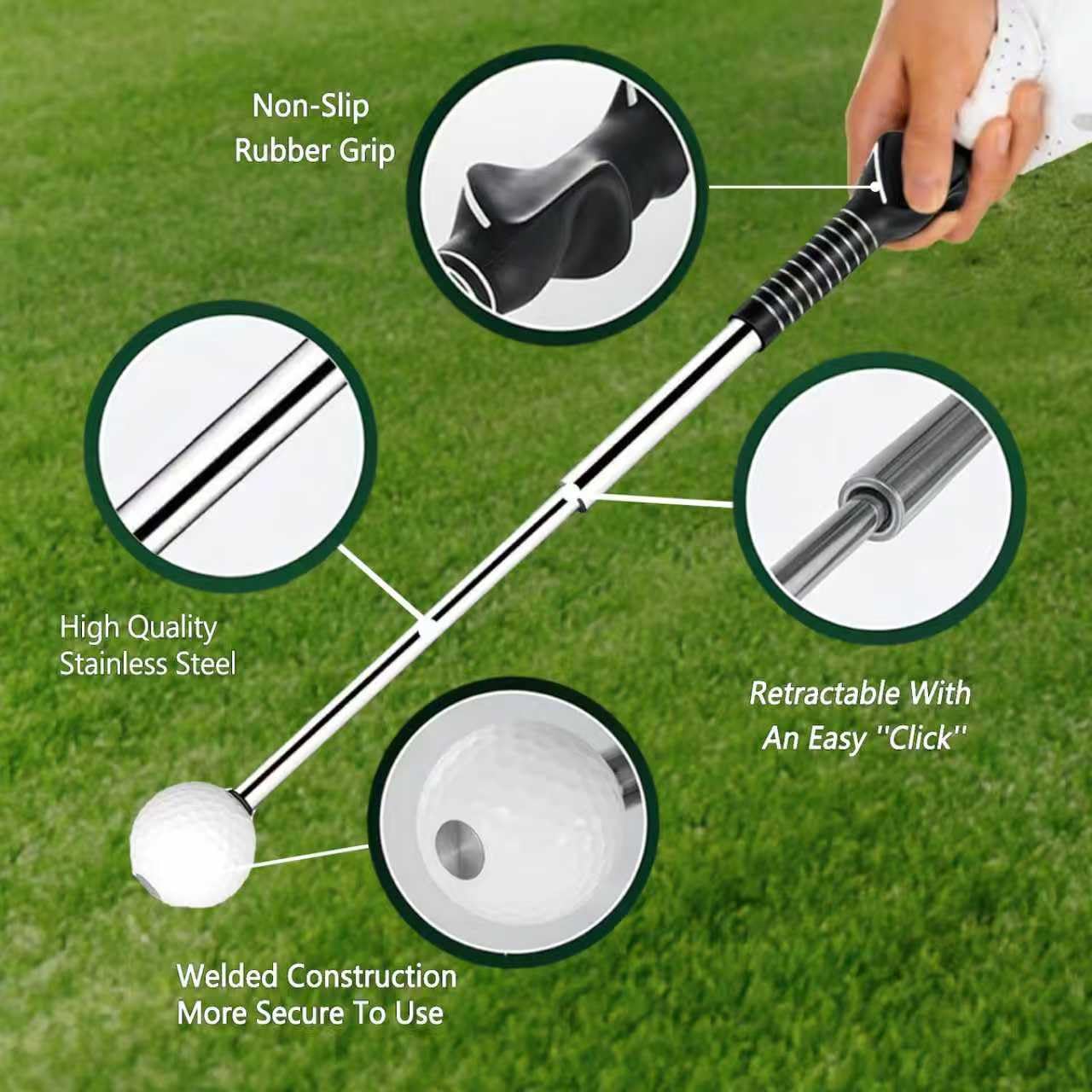 Quewpk Retractable Golf Swing Trainer – Golf Grip Trainer with Arm Band for Right-Handed Golfers, Grip Correction & Swing Click Feedback Training Aid, Indoor & Outdoor Practice, Golf Gifts for Men